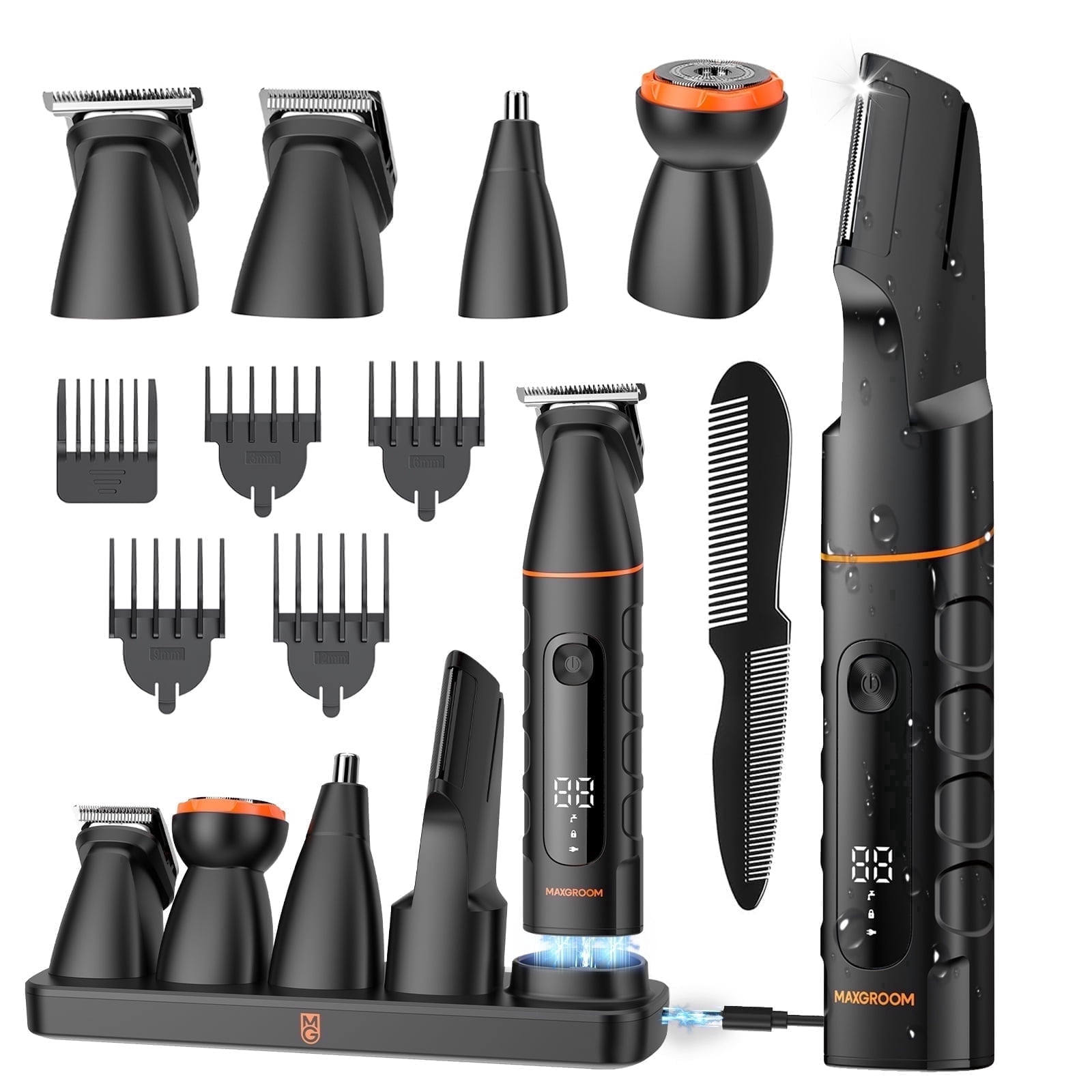 MAXGROOM All-in-One Electric Body Hair Trimmer for Men, Waterproof Grooming Kit with LED Display (Black, 1 Kit) gx861