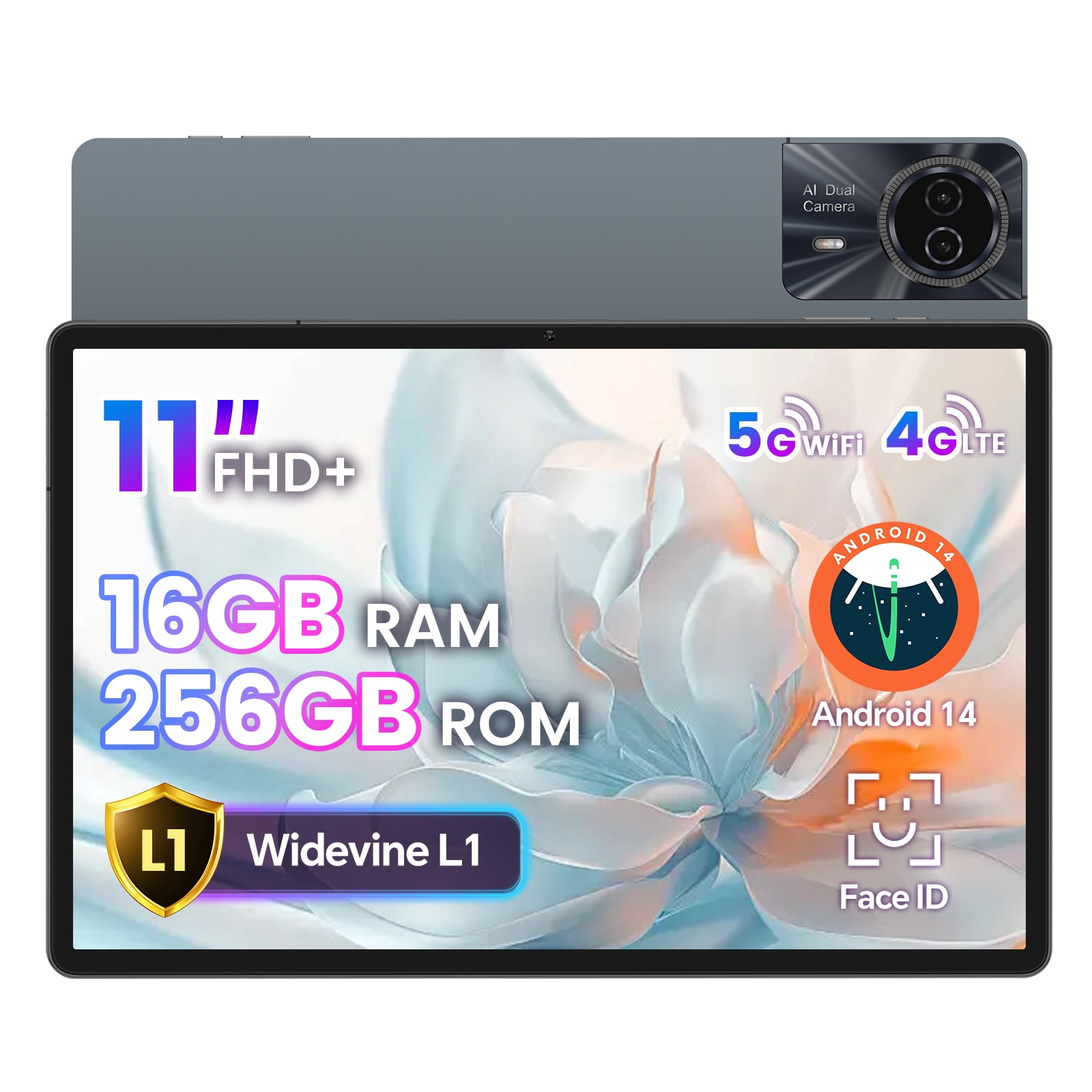 ODEA S11 Android 14 Tablet, 11 inch IPS Display, 16GB RAM, 256GB Storage, Octa-Core Processor, Wi-Fi & 4G LTE (Grey, 11 in) mu4p0