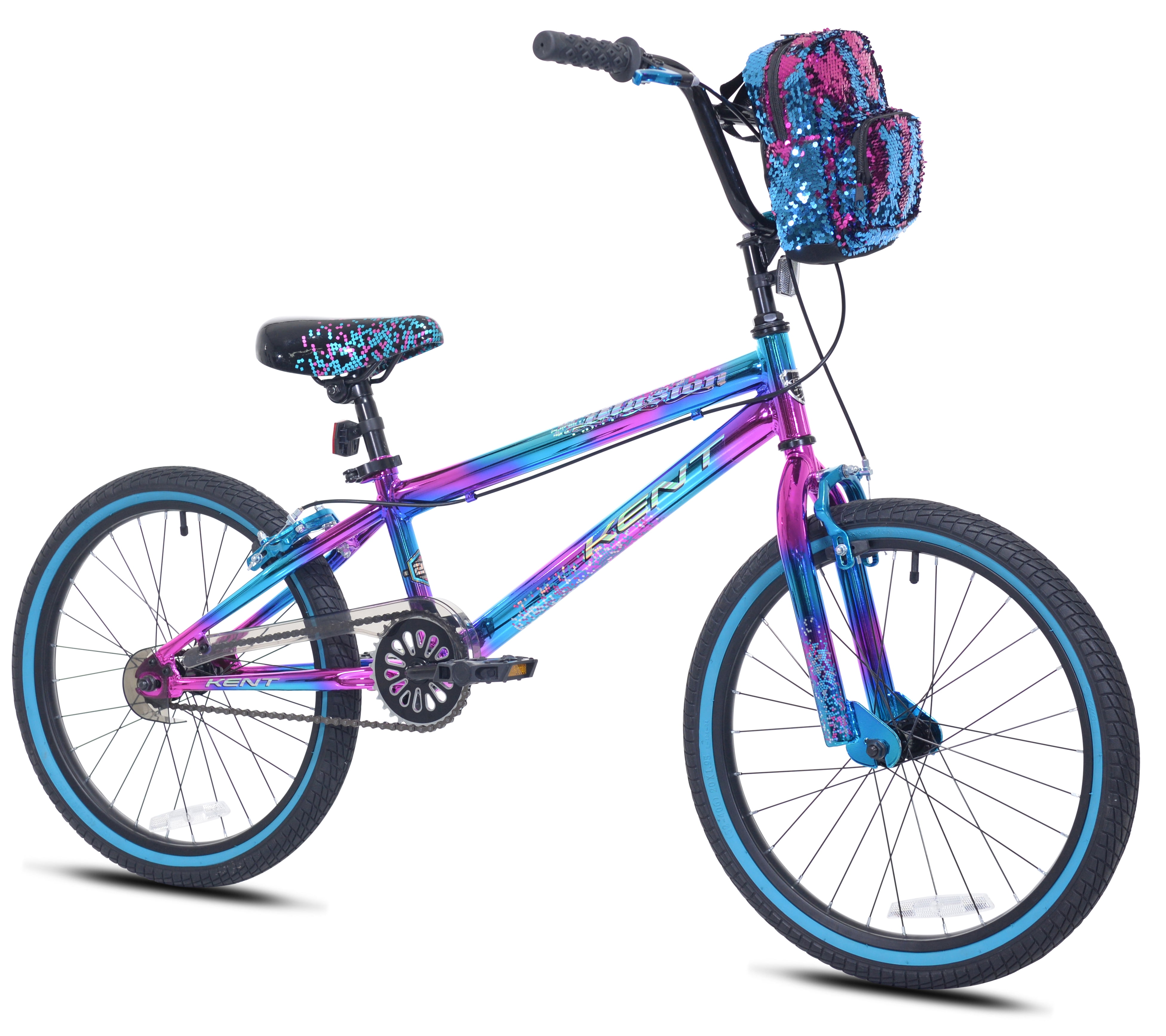 Kent Illusion BMX Bicycle for Kids, Durable Steel Frame with Kickstand (Blue/Purple, 20 in) nf2lu