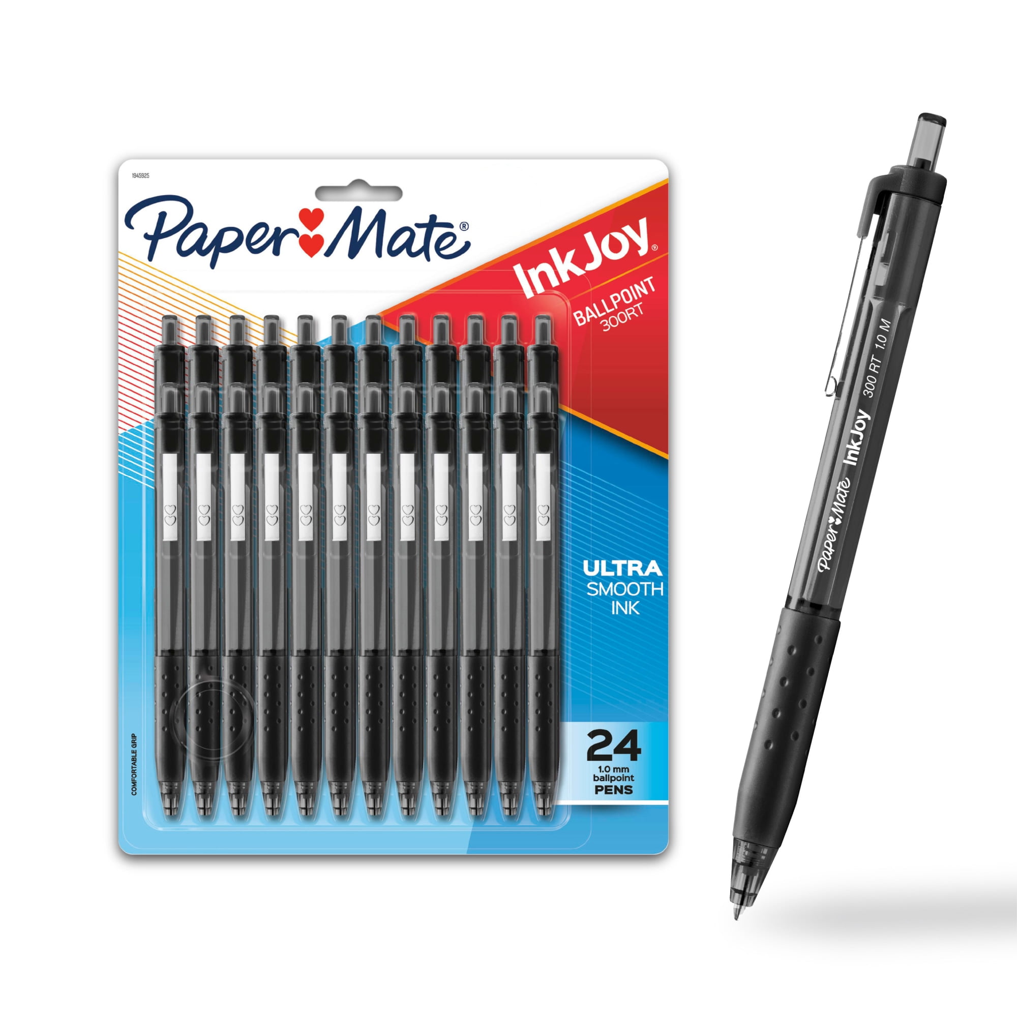 Paper Mate InkJoy 300 RT Retractable Pens, Medium Point, Smooth Writing, Black Ink (Clear, 24 Pack) n7hmr