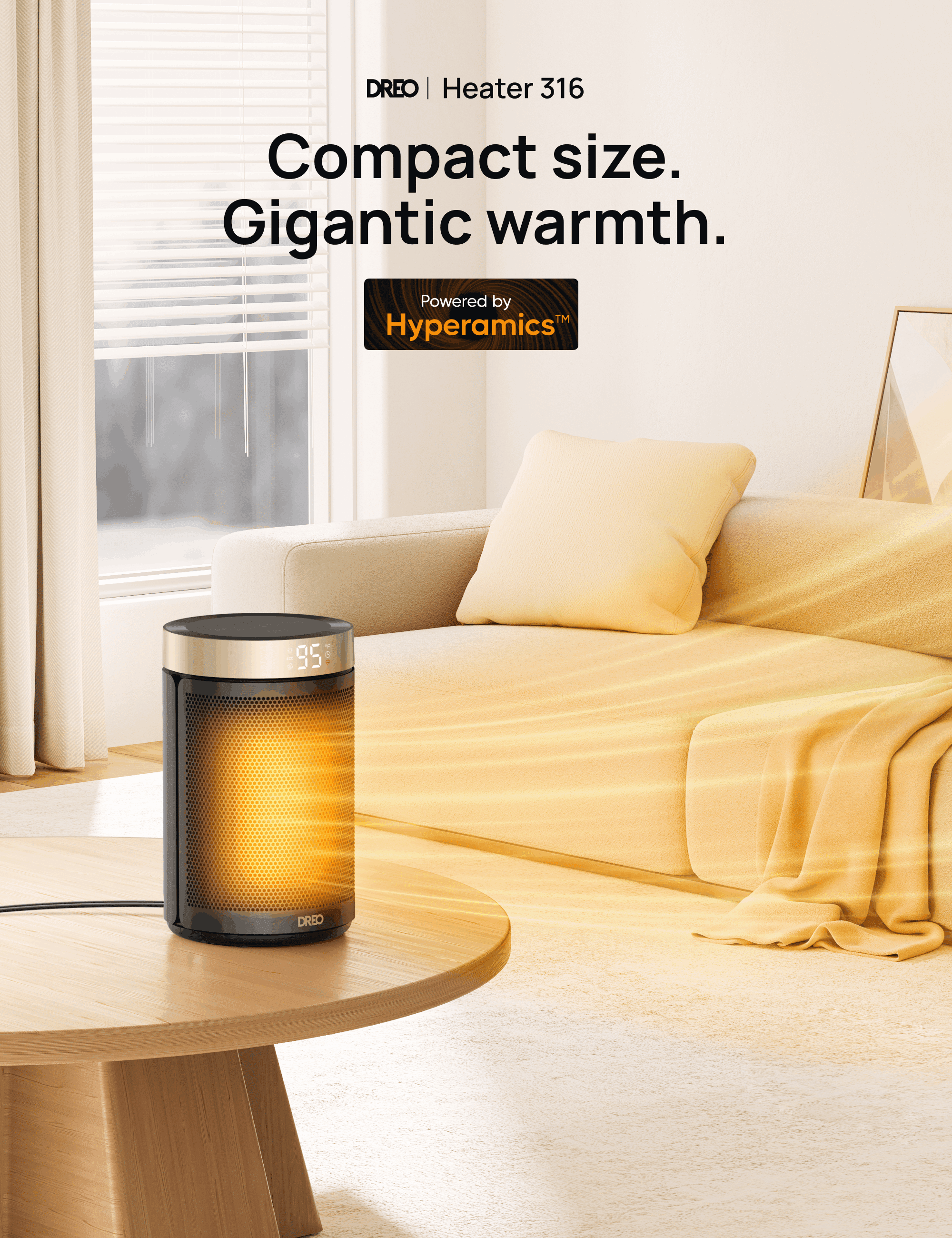 DREO Portable Electric Space Heater with Remote and Thermostat (Gold, 1500W) ad66s