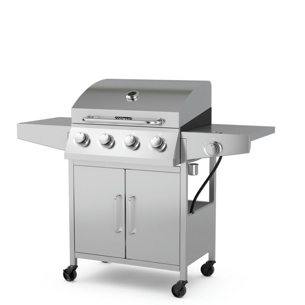 Aimee Lii 5-Burner Propane Gas Grill with Side Burner and Prep Tables (Silver, 516 sq in) 3b6cr
