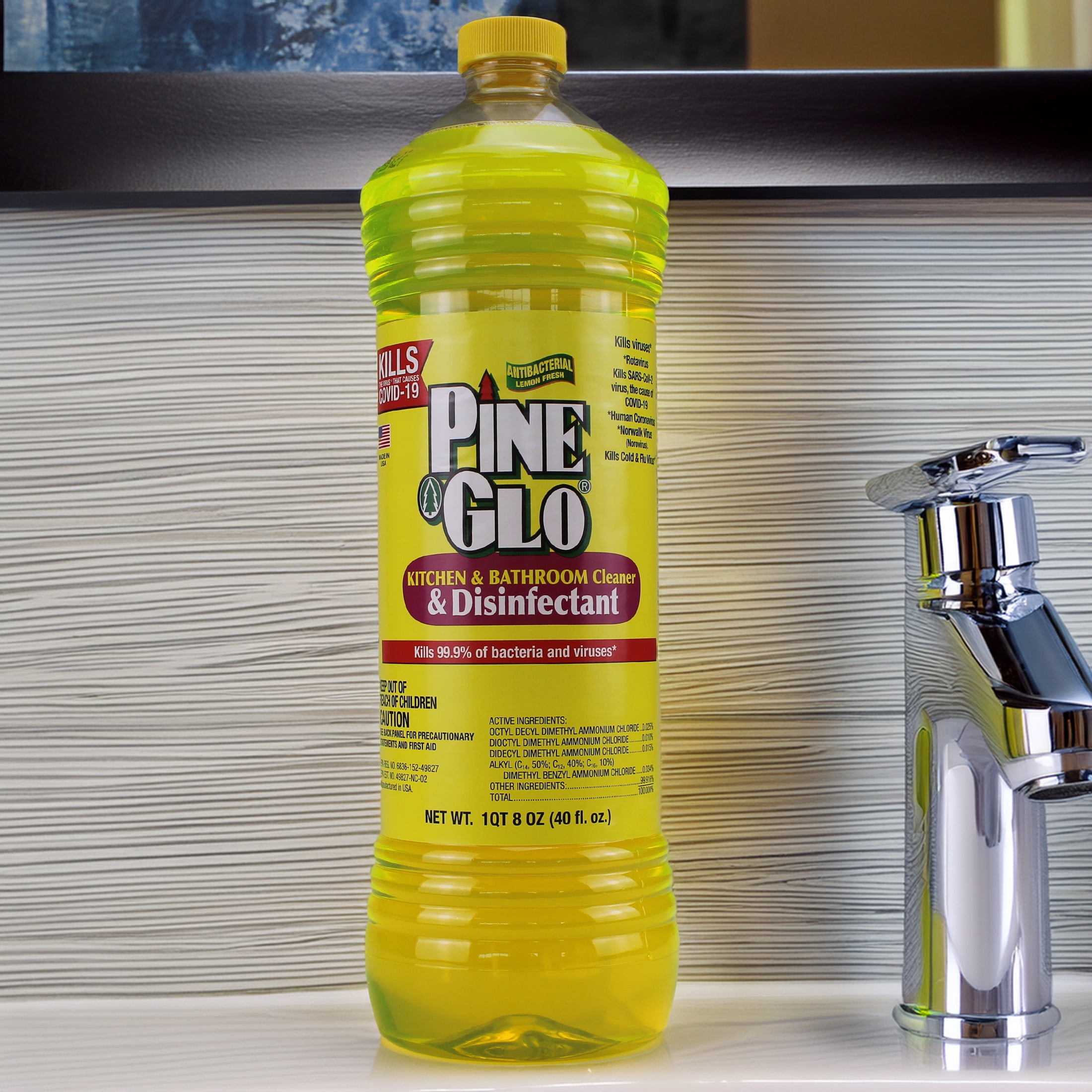 Pine Glo Kitchen & Bath Household Cleaner, Lemon Scented Multi-Surface Disinfectant (40 oz) tqqef