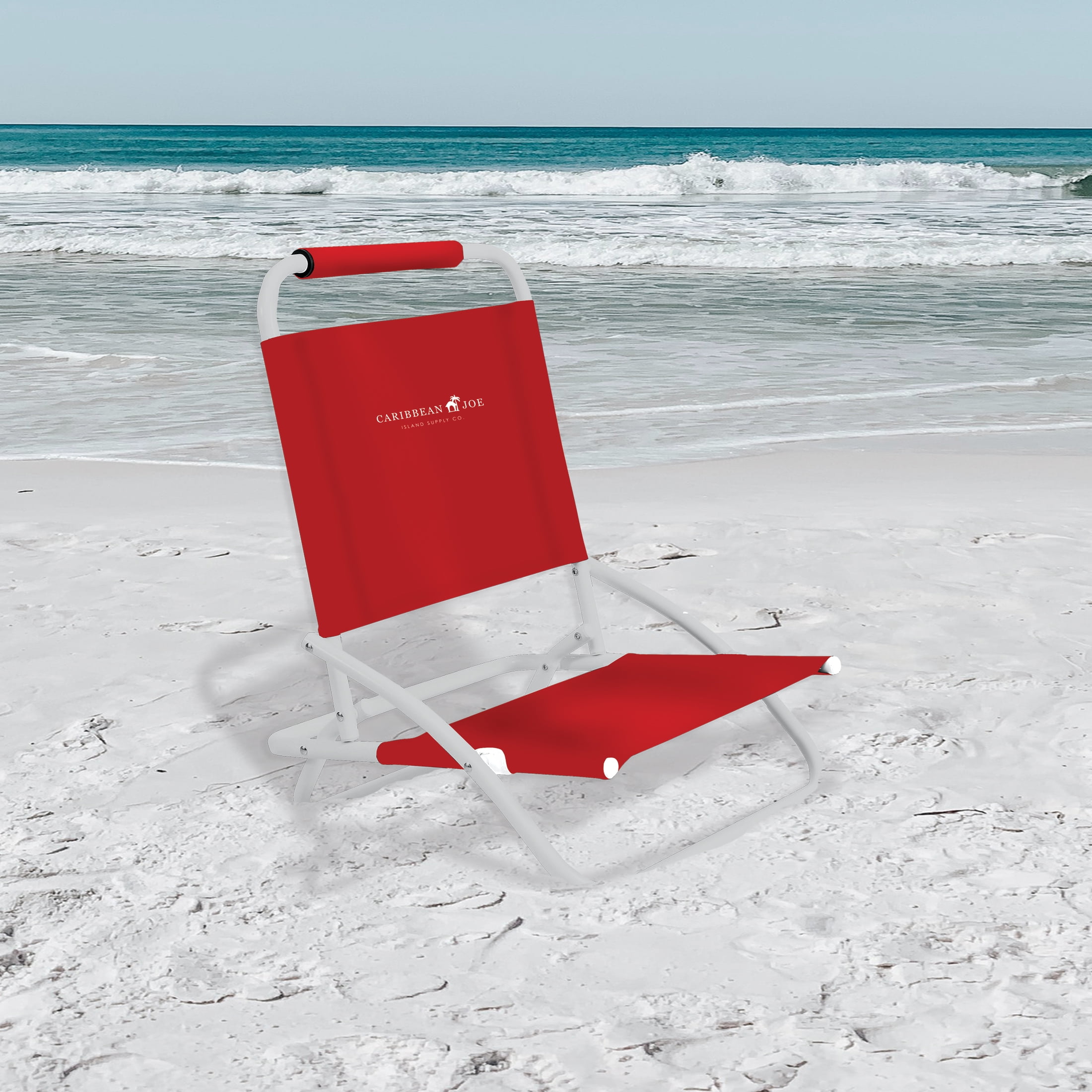 Caribbean Joe Folding Beach Chair, Lightweight Portable Outdoor Seat with Steel Frame (Red, 225 lb Capacity) lxd4a