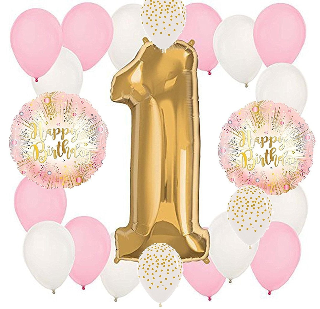 DalvayDelights 1st Birthday Party Balloon Decoration Set (Rose Pink and Gold, 22 Piece) 494cv