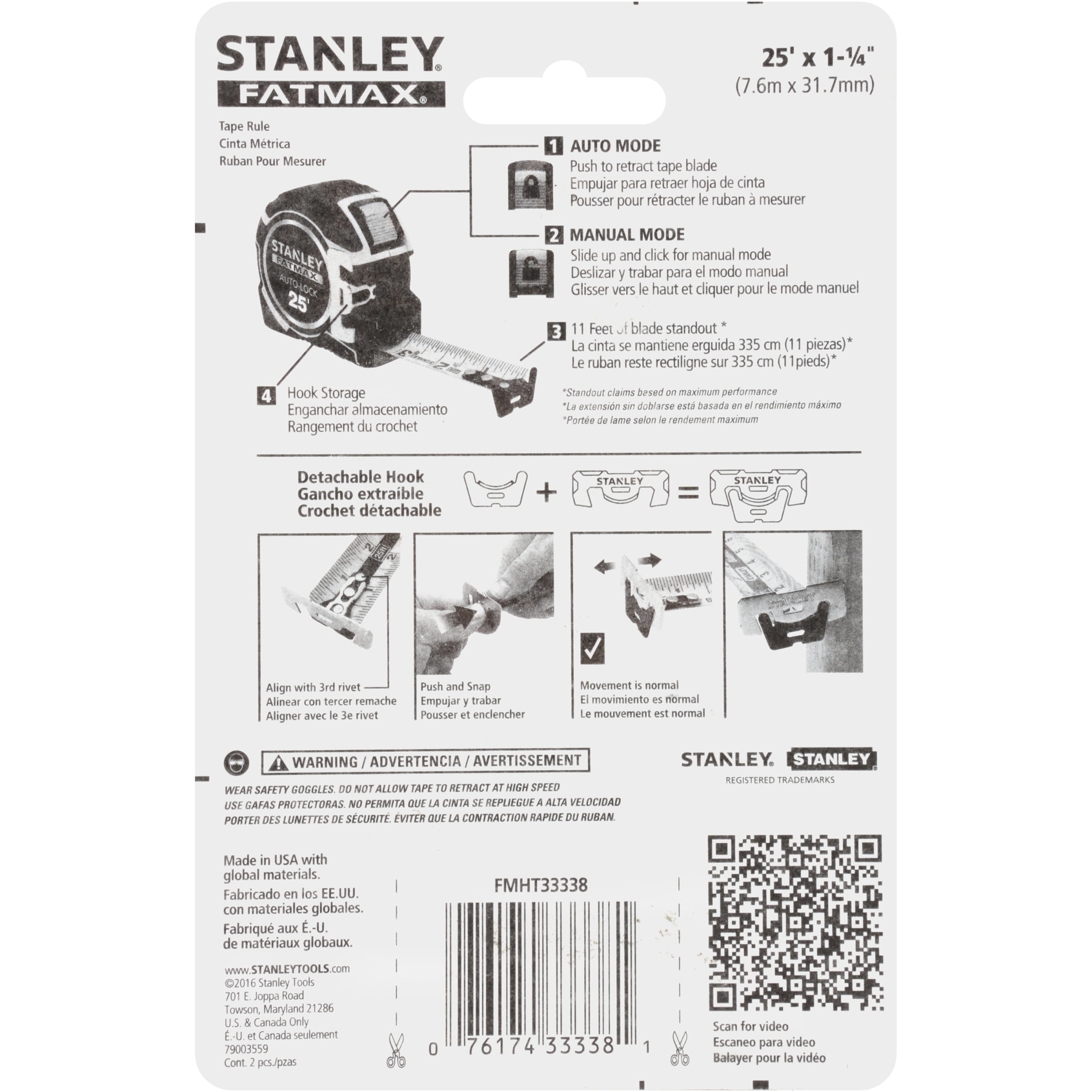 Stanley FATMAX Auto Lock Tape Measure (25 ft L x 1.25 in W) sqlky