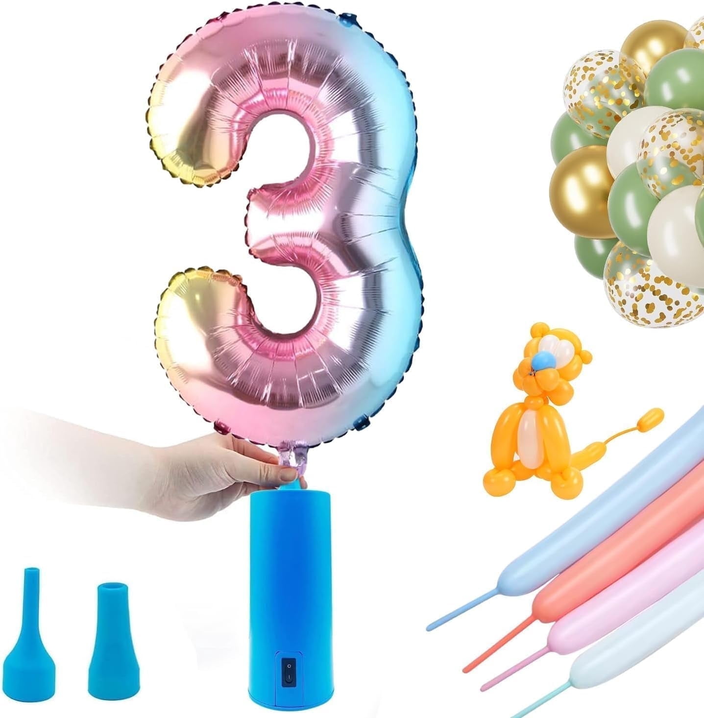 B-Qtech Electric Balloon Pump, Dual Nozzle Inflator for Party Decorations (Blue, 1.23 lb) vsfn7