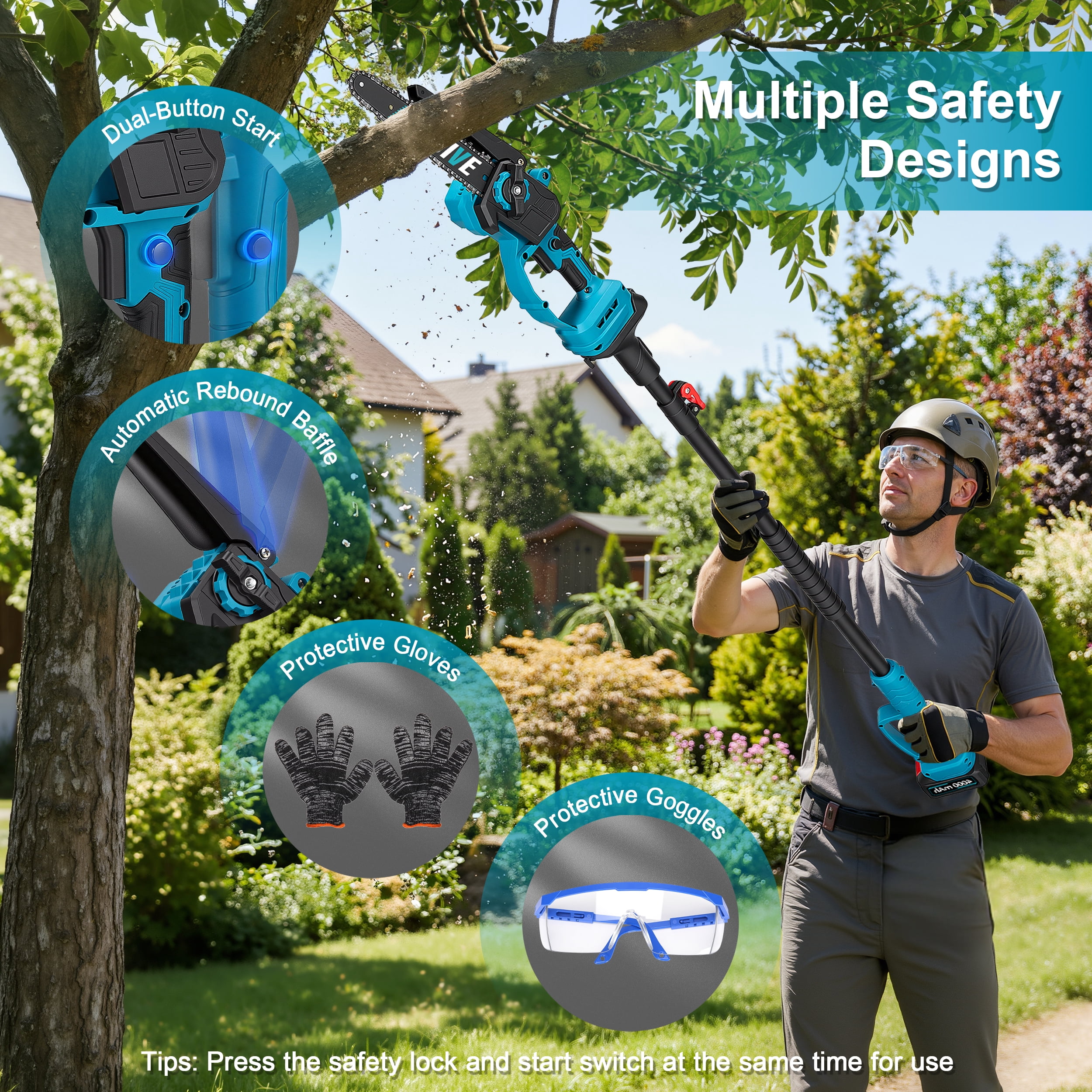 RELOIVE 3-in-1 Cordless Pole Saw and Mini Chainsaw Set, Telescoping Branch Cutter (4.9-6.8 ft, 2 Batteries) bfvpx