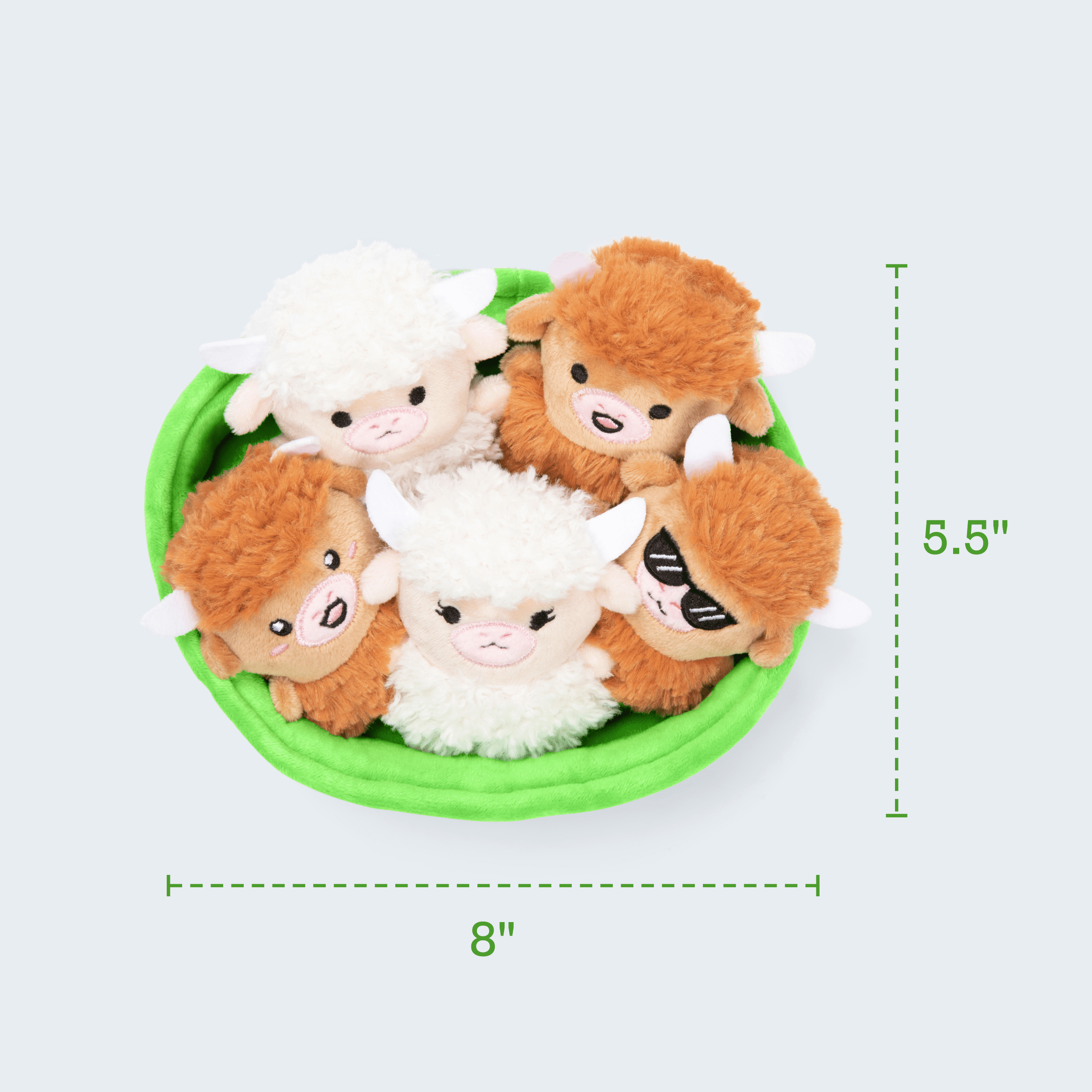 Emotional Support Pals Highland Cow Plush Set, Soft Stuffed Animal Toys with Carrying Basket (Brown, 5-Piece Set) oeqho