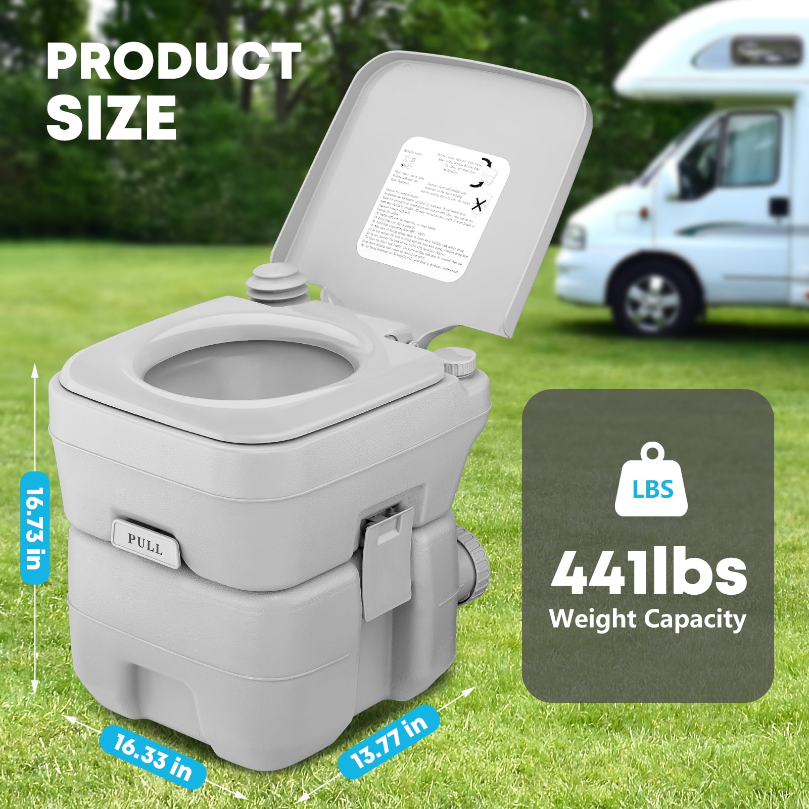Kohree Portable Travel Toilet for Camping and RV (Grey, 5.3 Gallon) z2afx