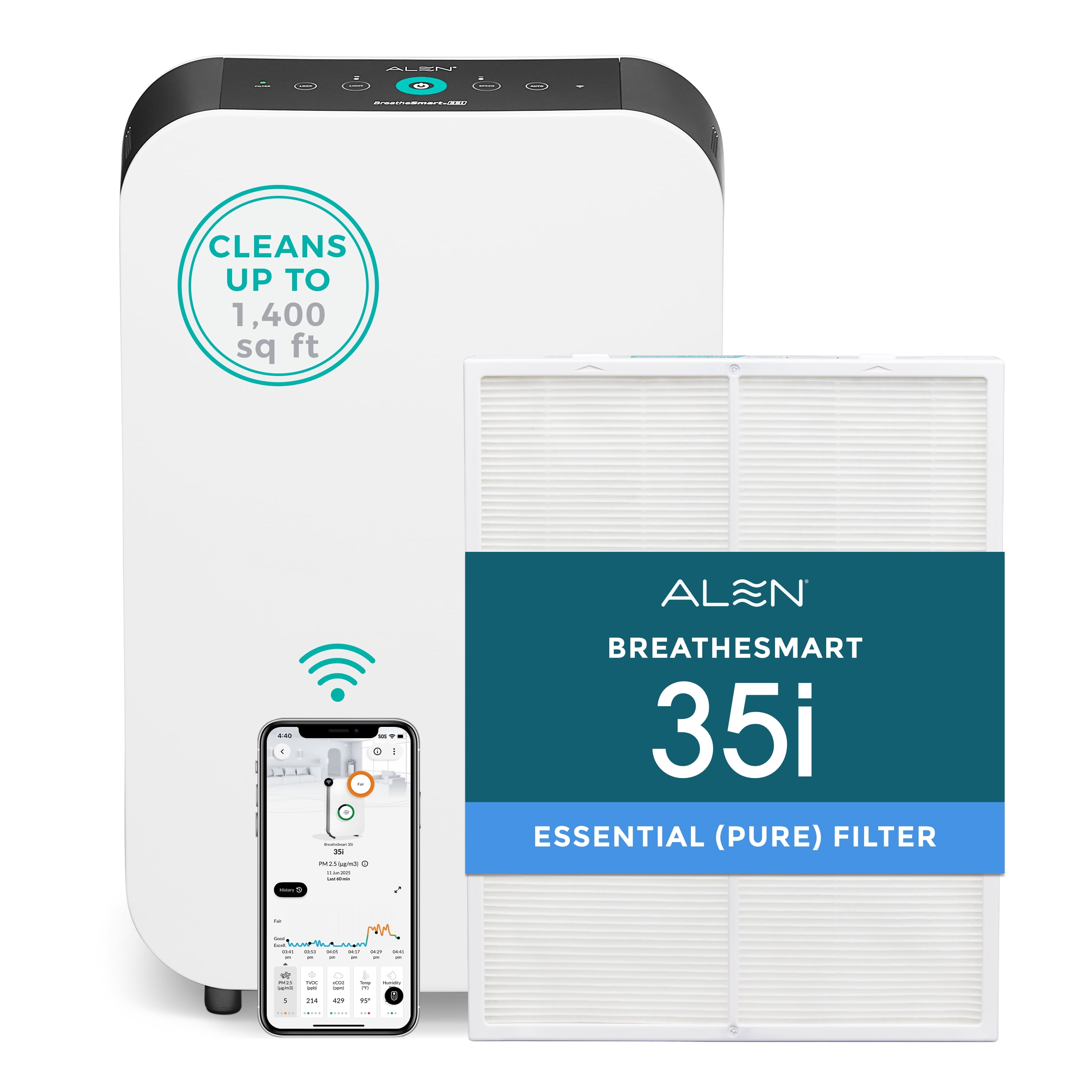 Alen BreatheSmart 35i HEPA Air Purifier for Home with Pure Filter (White, 1000 sq. ft. Coverage) pye7y