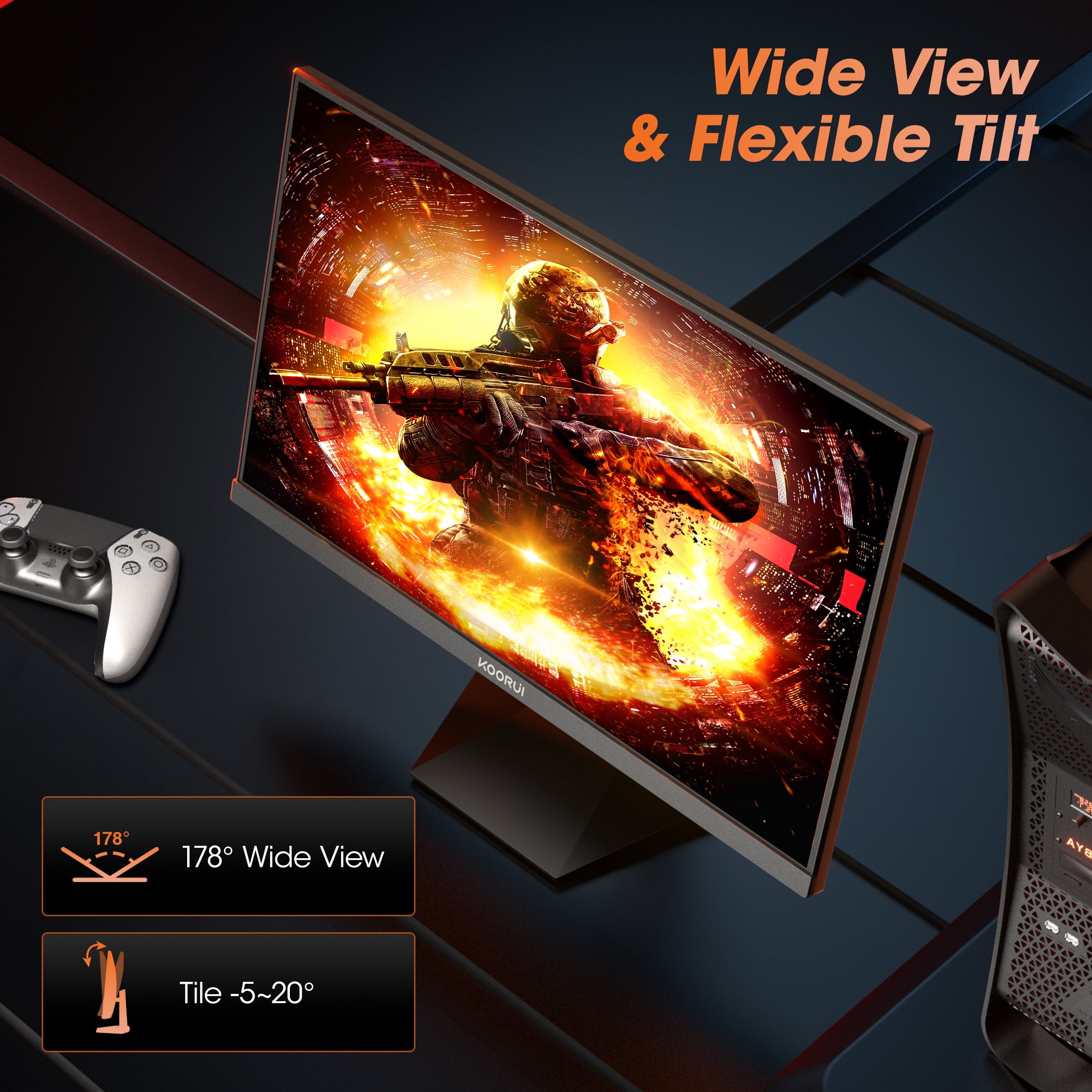 KOORUI 24-inch QHD Gaming Monitor, 1440p 180Hz Computer Display with Eye-Care Technology (Black, 24 in) 4kzgr