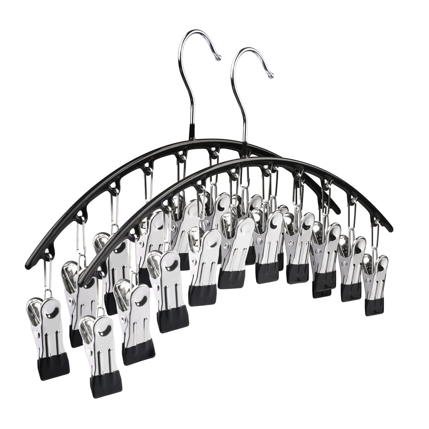 Behome Pants Hangers with 10 Clips, Space Saving Closet Organizer for Leggings, Jeans, and Skirts (Black, 2 Pack, 14.37 x 8.66 in) soy39