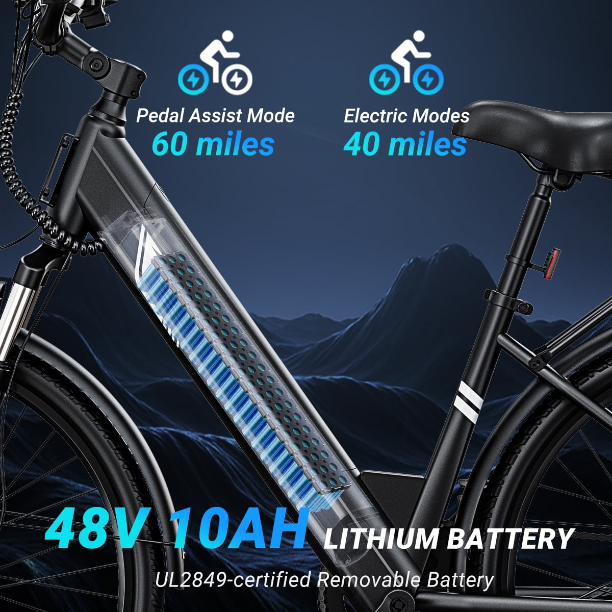 DYU C7L Electric Mountain Bike, 1000W Motor 48V E-bike with 7-Speed Shimano Gears (Black, 26 in) a92de