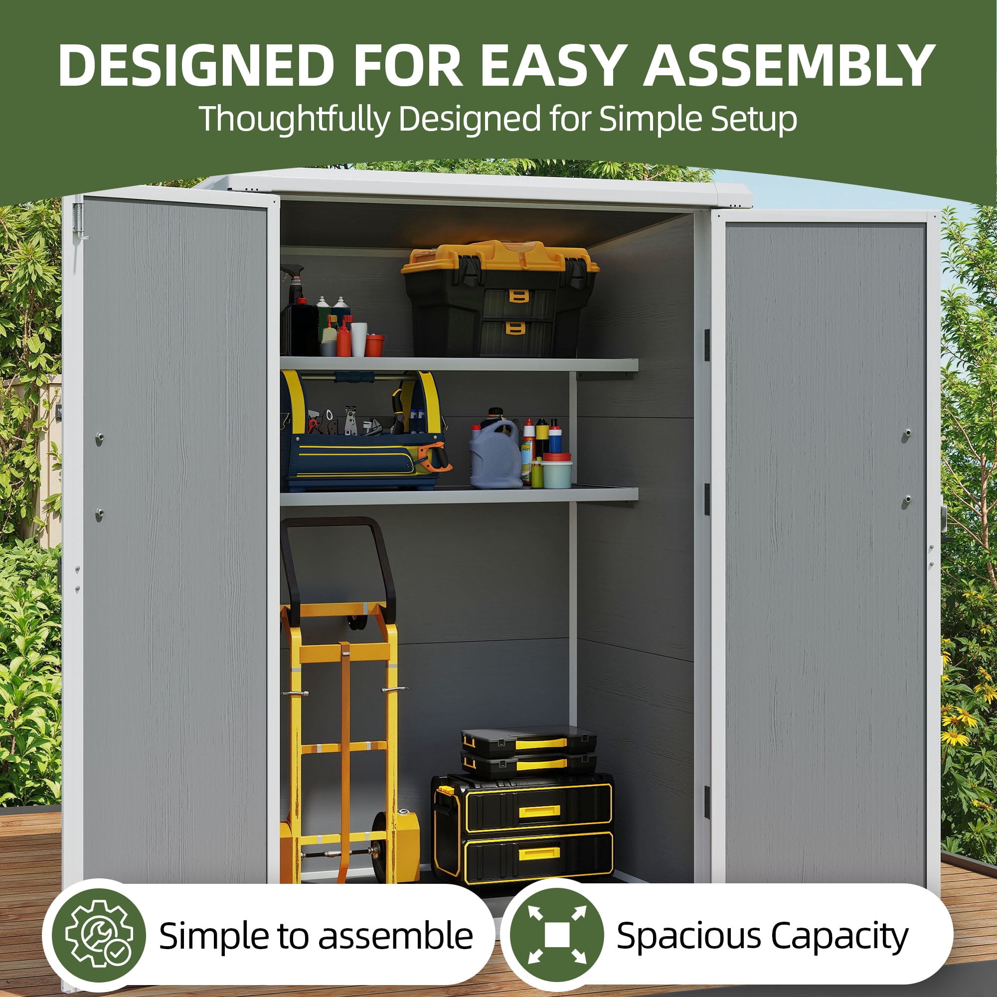 Uforic Outdoor Storage Shed, Weatherproof Tall Plastic Cabinet with Adjustable Shelves, Lockable (Gray, 60 cu. ft.) x9r2k