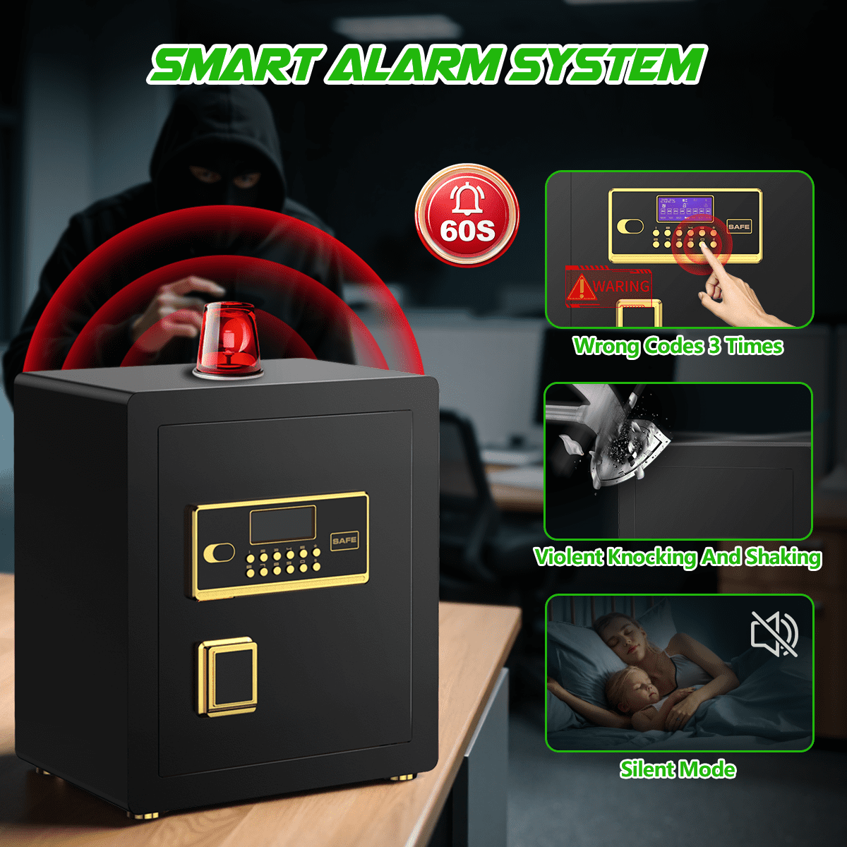 SYSENFO 3.0 Cuft Large Security Safe Box with Digital Keypad, Alarm System & Fireproof Bag (Black, 3.0 Cuft) 6yhtg