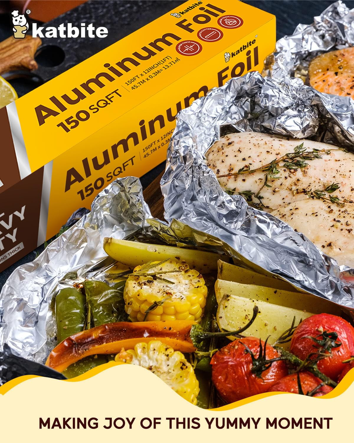 Katbite Heavy Duty Aluminum Foil Roll with Serrated Cutter (Silver, 12 in x 150 ft) nhilc