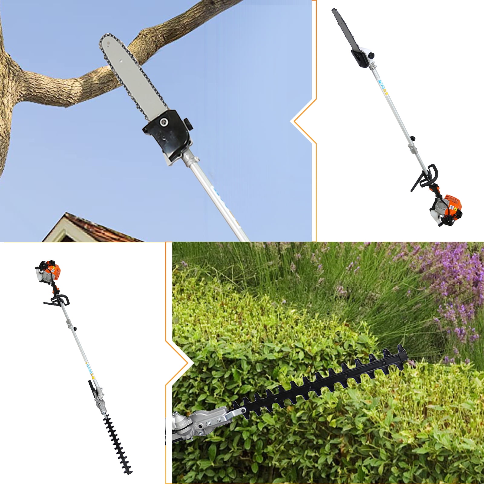 Syngar 4-in-1 Gas Grass Trimmer and Brush Cutter Multi-Tool with Pole Saw and Hedge Trimmer (Orange, 33cc) qhwwv