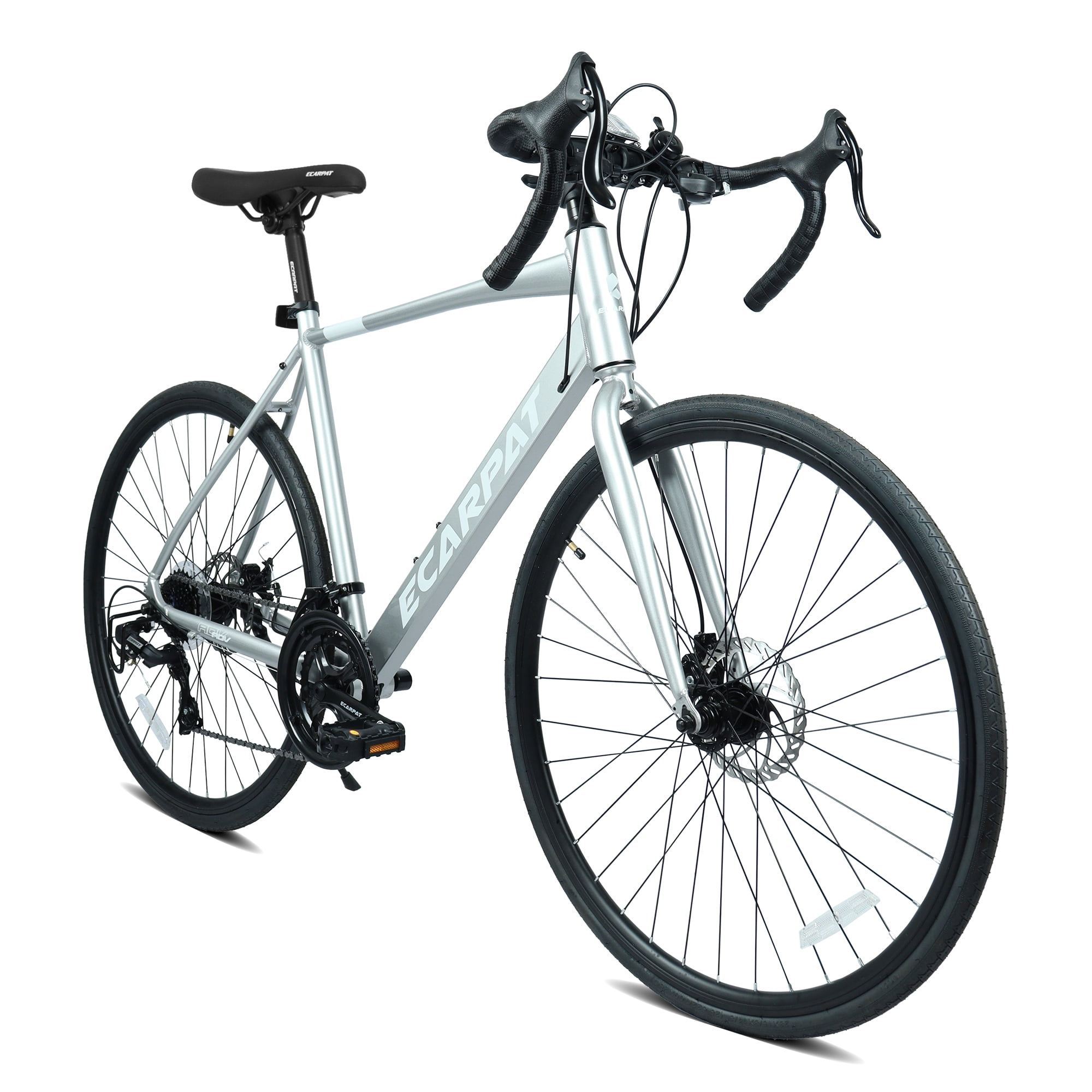 Harmie 700C Road Bike with Lightweight Aluminum Frame, 16-Speed Drivetrain and Disc Brakes (Silver, 20 in Frame) cyzhx
