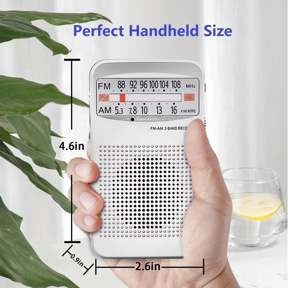 Rhea AM FM Portable Pocket Radio, Compact Transistor Radio with Clear Reception and Built-in Speaker (1 Unit) 15qmf