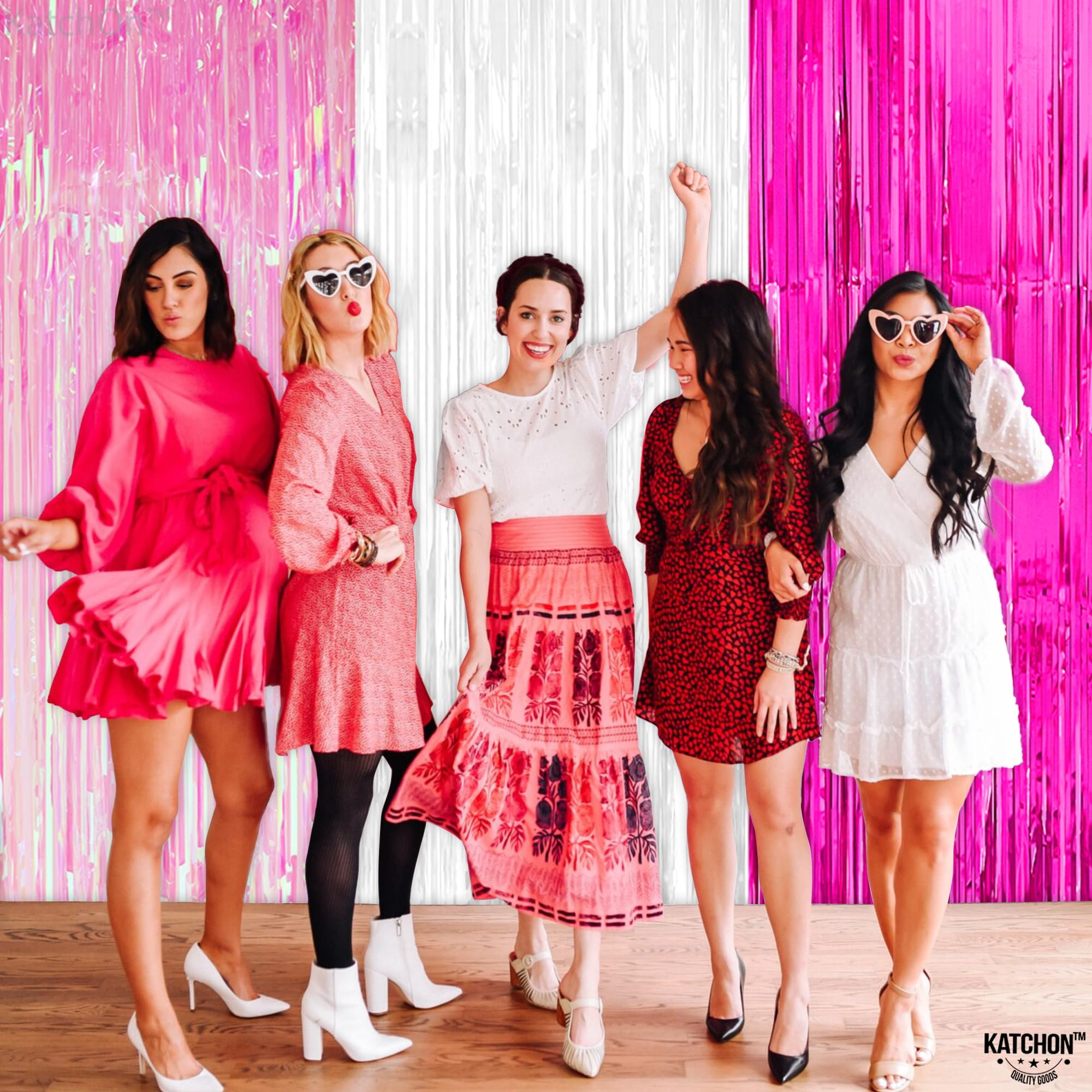 KatchOn Fringe Curtain Backdrop, Pink and White Tinsel Streamers for Party Decorations (3 Pack, 8 ft x 3.25 ft) 9luop