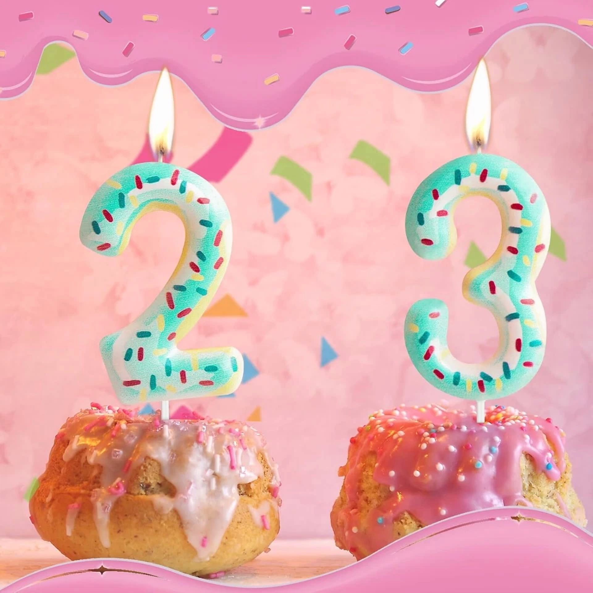 VAULT Number 3 Birthday Candle, Donut Shaped Cake Topper with Colorful Sprinkles (Blue, 3 in) hd84e