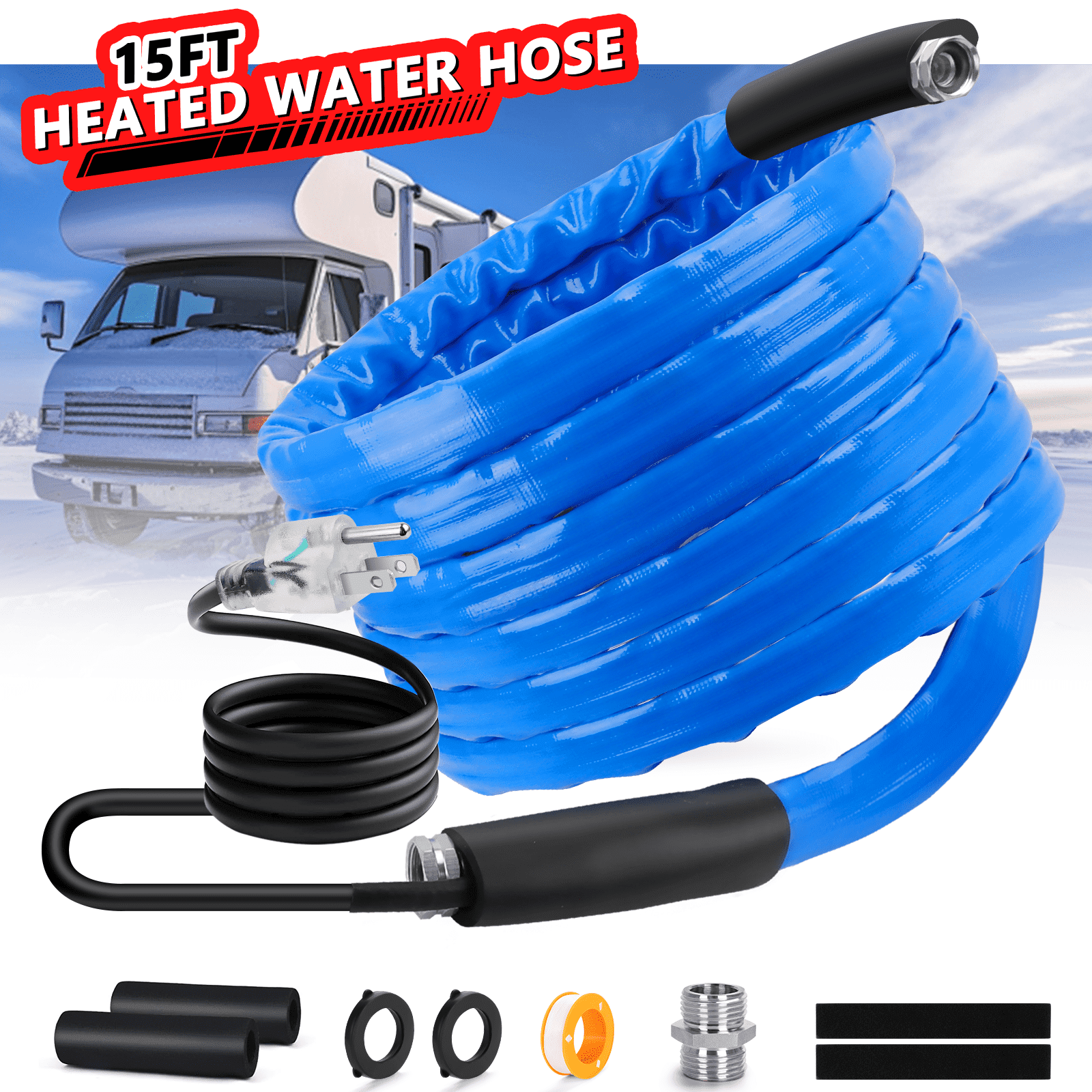 Lafati Heated Water Hose for RV, Antifreeze Drinking Water Hose with Self-Regulating Thermostat (15 ft) lmx7c