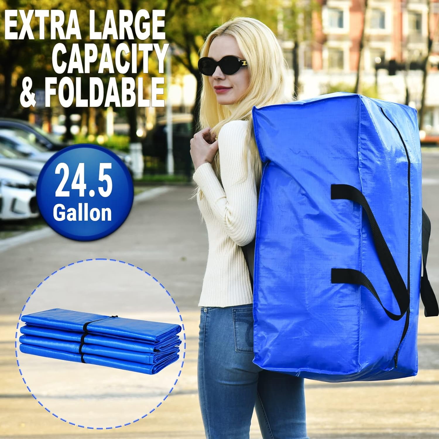 BN-LINK Heavy-Duty Moving Bags with Zippers and Reinforced Handles (Blue, 2 Pack, 29 in x 15 in x 13 in) 88f3t