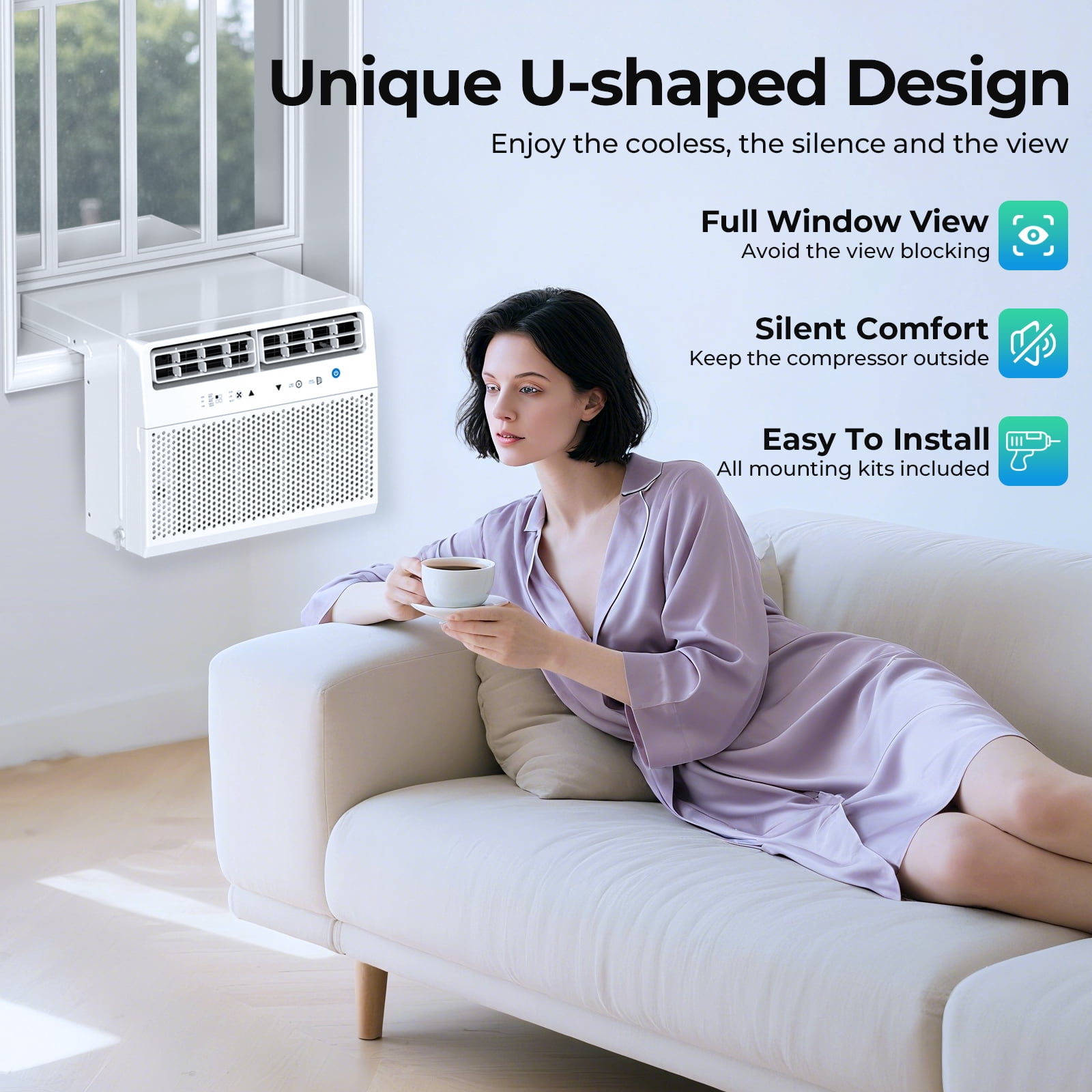 WAA 12000 BTU Window Air Conditioner for Rooms Up to 550 sq.ft (White, 23 in to 36 in Width) ig6ki