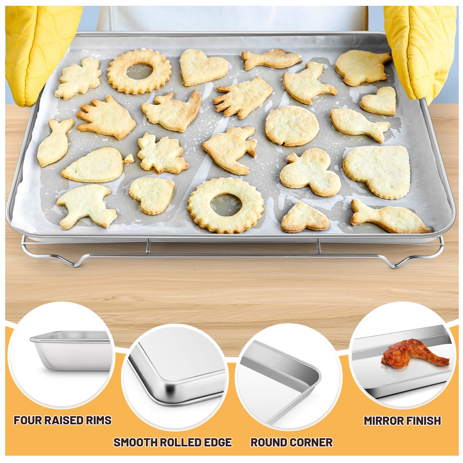 Vesteel Extra Large Stainless Steel Baking Sheet Set, Heavy Duty Cookie Pan for Oven (Silver, 20 in x 14 in x 1 in, 2-Pack) n6zvk