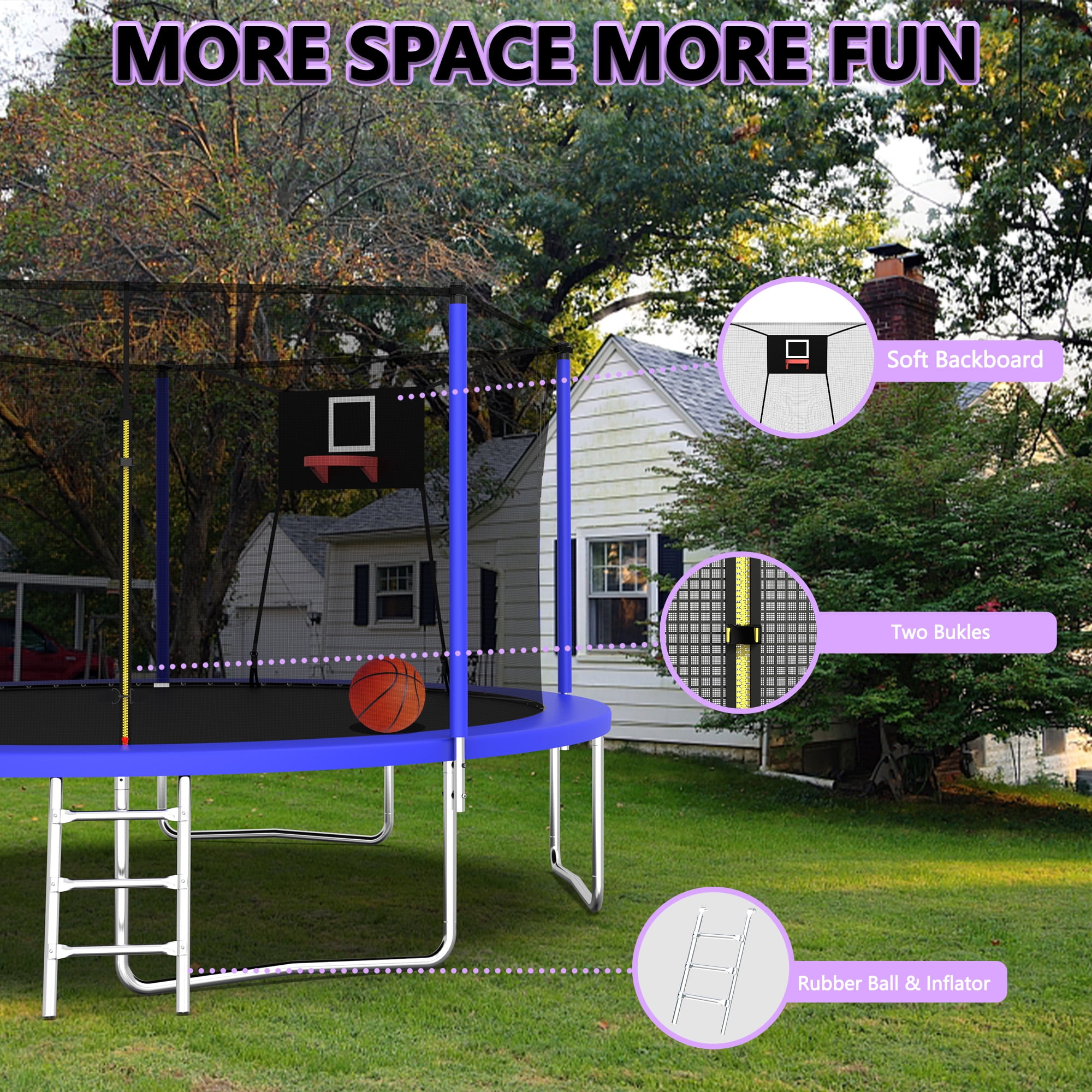 Segmart 14 ft Round Outdoor Trampoline with Enclosure, Basketball Hoop, and Ladder (Blue, 14 ft) ufxpn