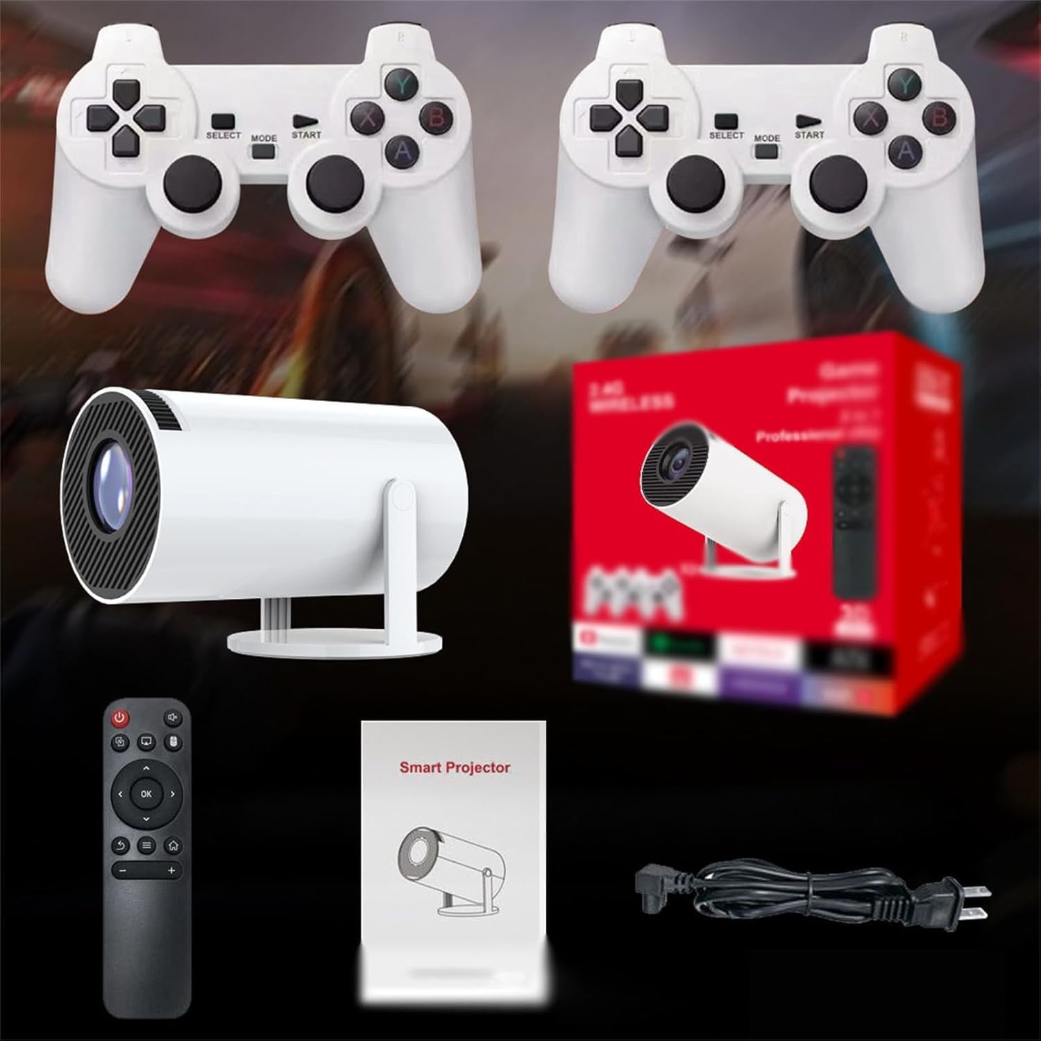 Kothab Retro Game Console Projector, 4K HD Portable Gaming System with 2 Wireless Controllers (1 Unit) c4qs9