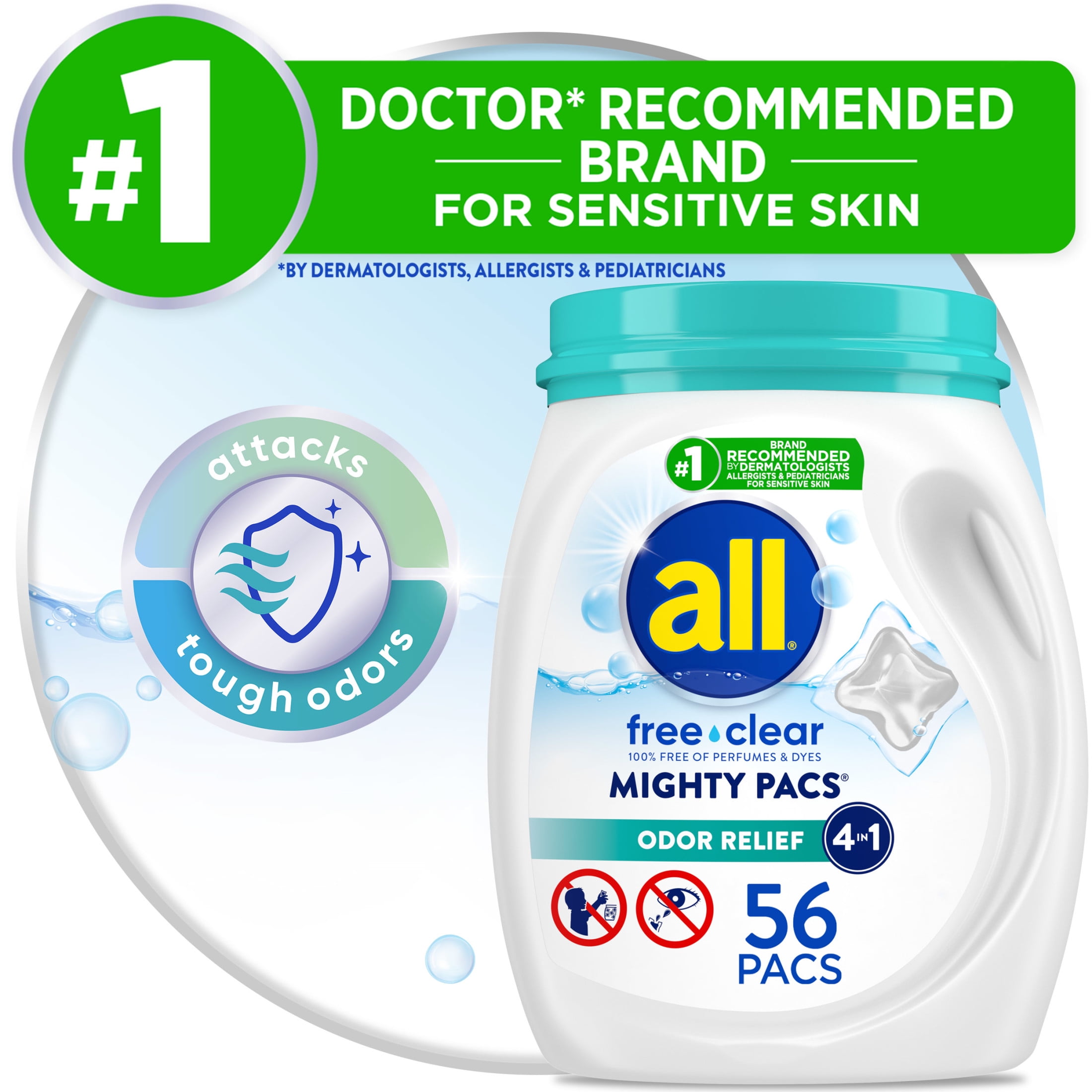all Free Clear Mighty Pacs Odor Relief Laundry Detergent (Clear, 56 Count) 7yyq4