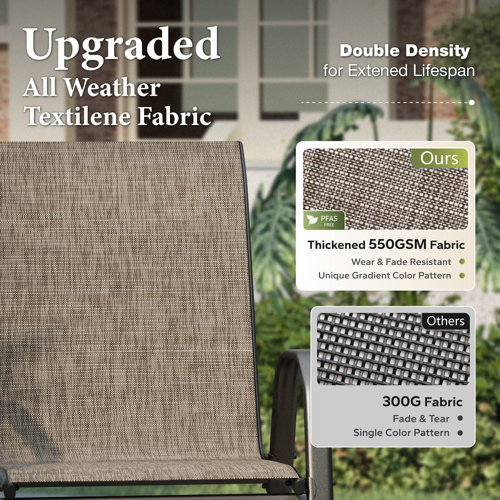Summit Living 5-Piece Outdoor Patio Dining Set, Stackable Textilene Chairs and Metal Square Table with Marble Tabletop (Black, 350 lb Capacity) 51psz
