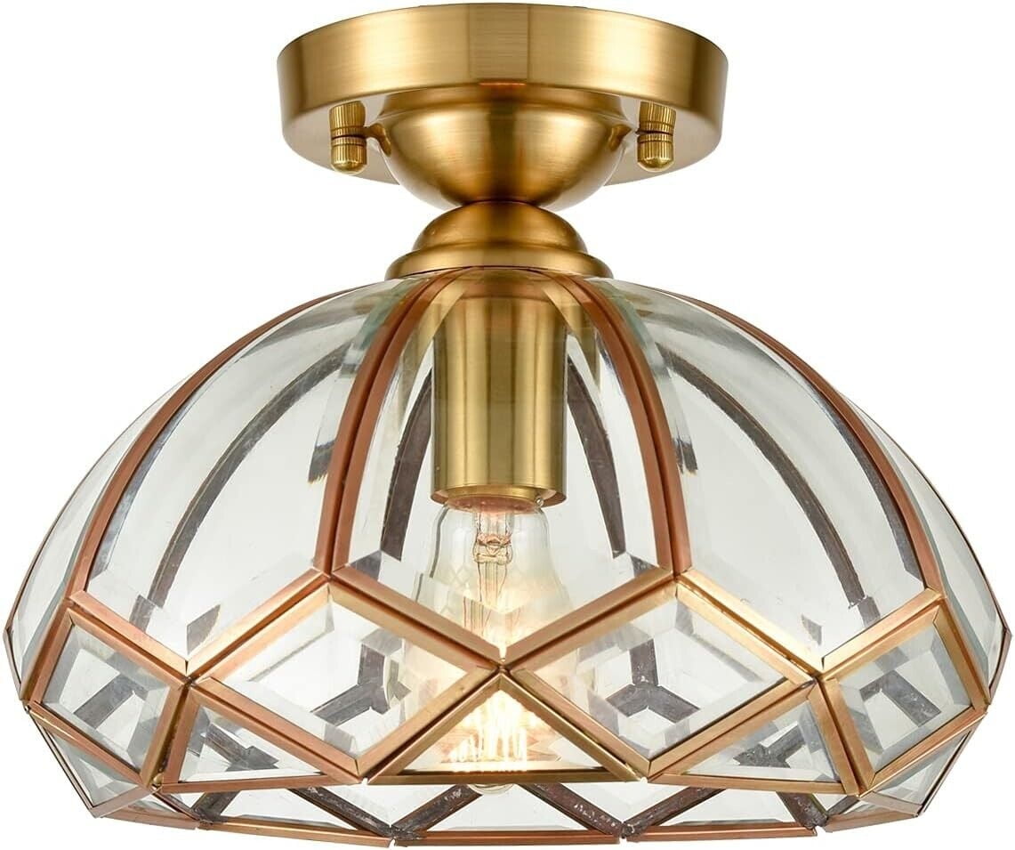 Moose Semi Flush Mount Ceiling Light Modern Brass Glass Fixture (Gold, 1-Light) 1xpmt