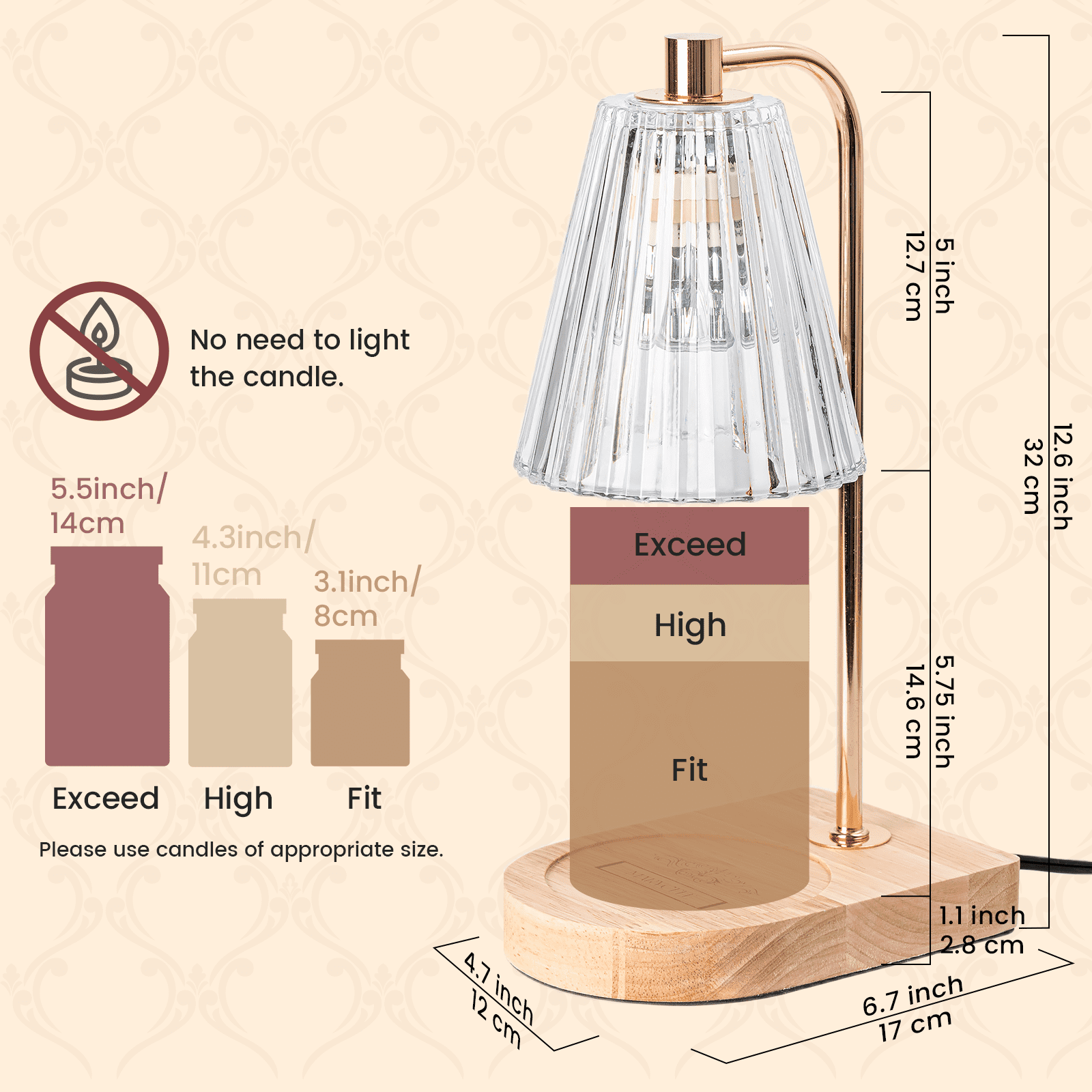 Marycele Candle Warmer Lamp for Jar Candles with Dimmable Timer (Gold, 1 Lamp with 2 Bulbs) 6k4dd