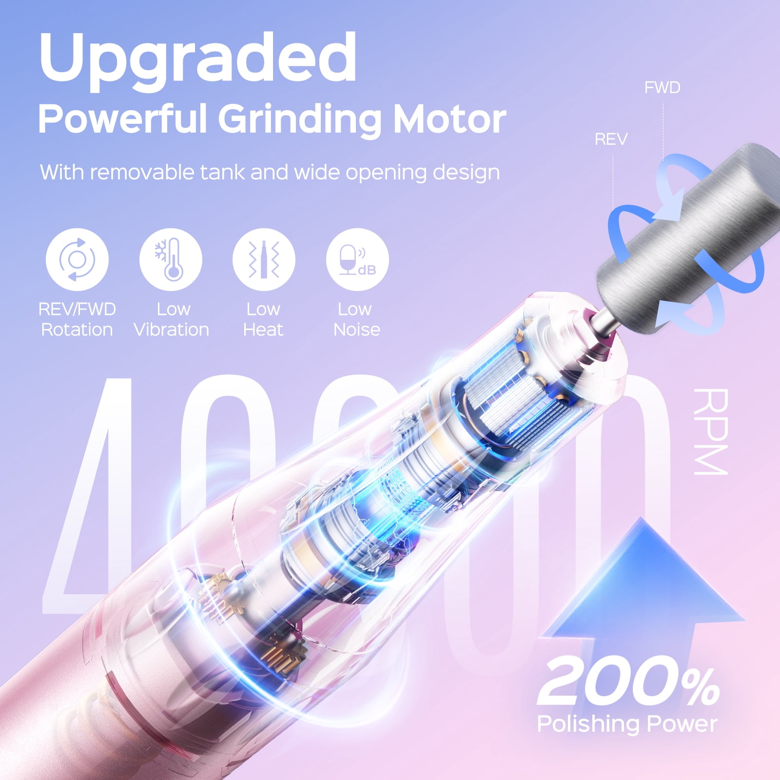 COSLUS Electric Nail Drill, 40000 RPM Portable Nail File with Storage Stand for Acrylic and Gel (Pink, 1 Unit) tqcfp