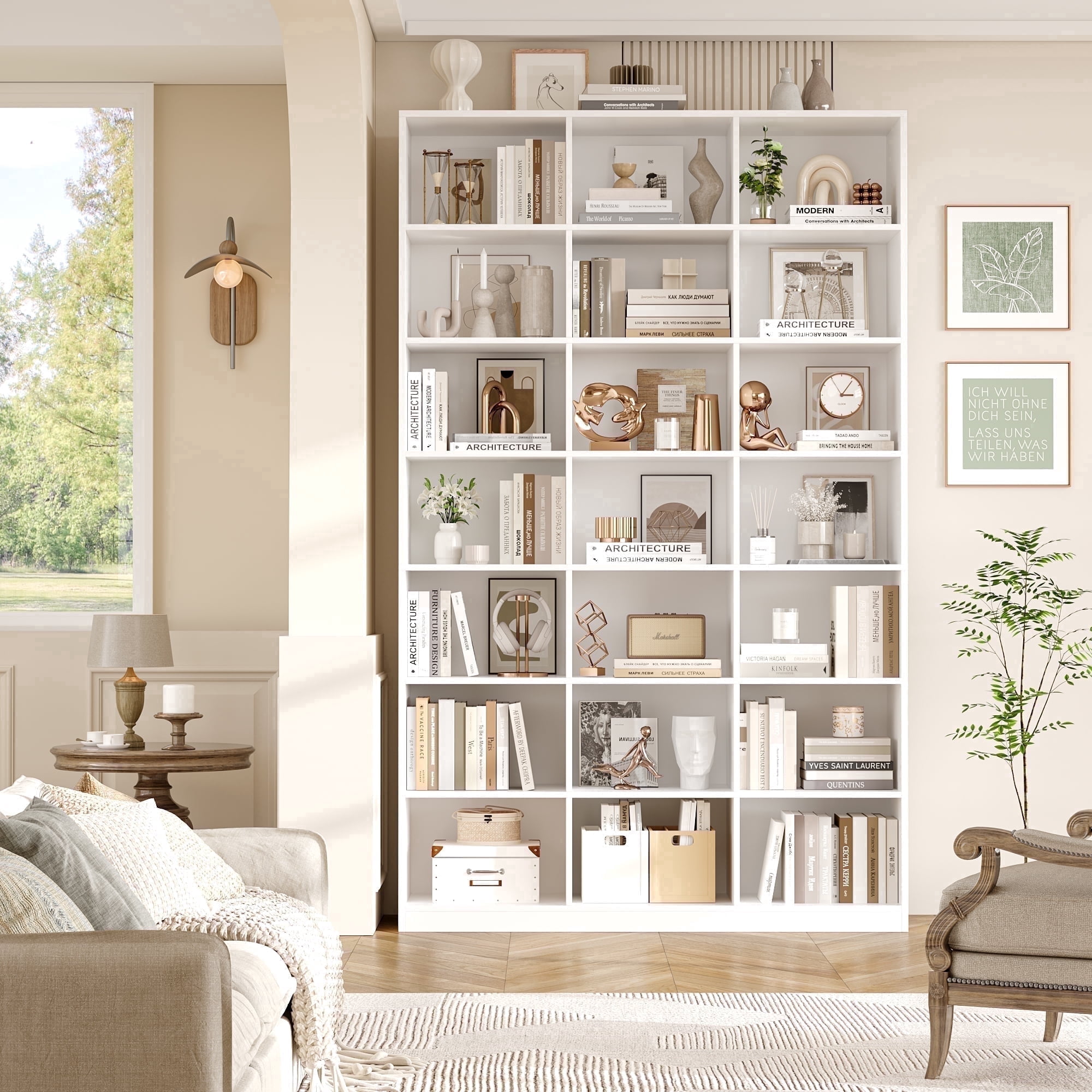 Hiphuta 21-Cube Bookcase, Tall Wooden Bookshelf for Home Office and Living Room (White, 86 in) rbqh6