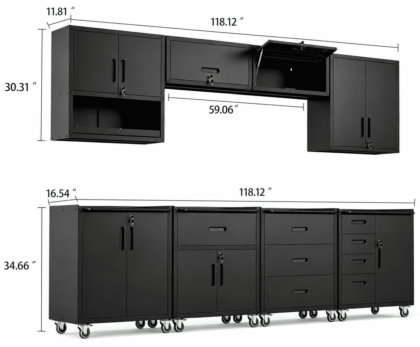 IKIMI 8-Piece Heavy Duty Garage Cabinet System with Workbench, Lockable Steel Storage Cabinets (Black, 8-Piece Set) ysc7z