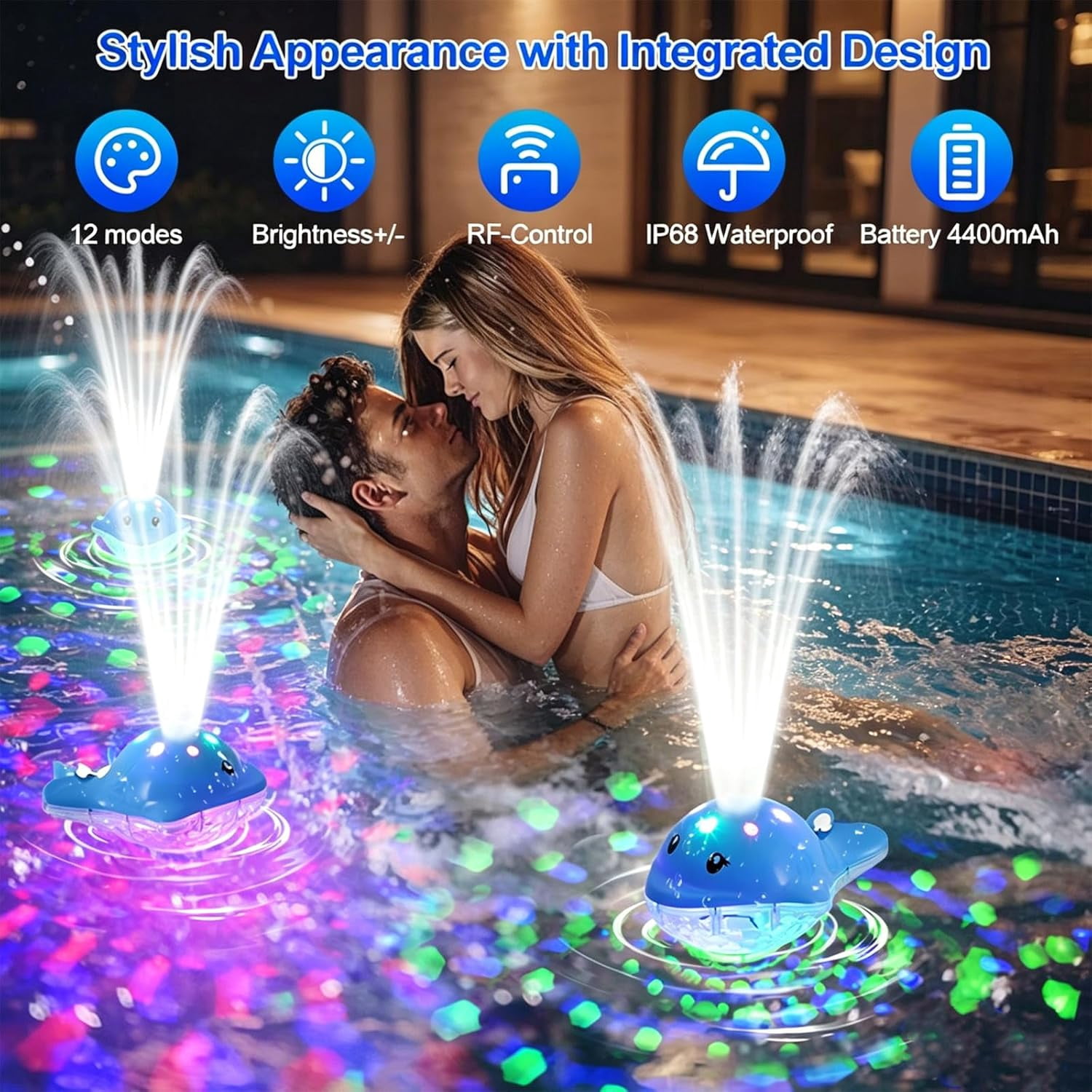 Fulex Floating Pool Fountain with LED Light Show and Waterfall Spray (Multi-Color, 4.27 ft Spray Height) rr347