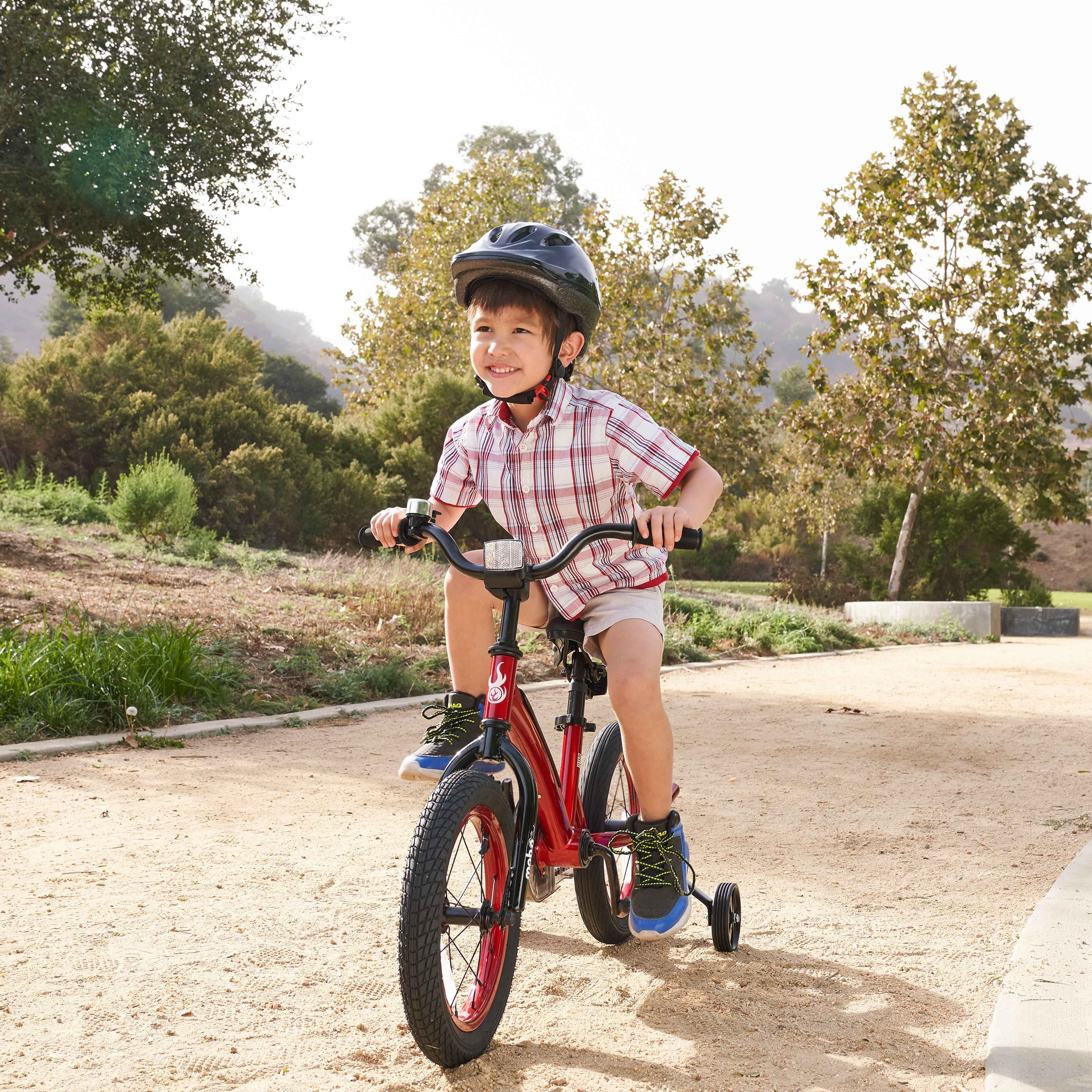 Mobo Kids Bike with Training Wheels for Toddlers, Adjustable Handlebars and Seat (Red, 14 in) lvavm