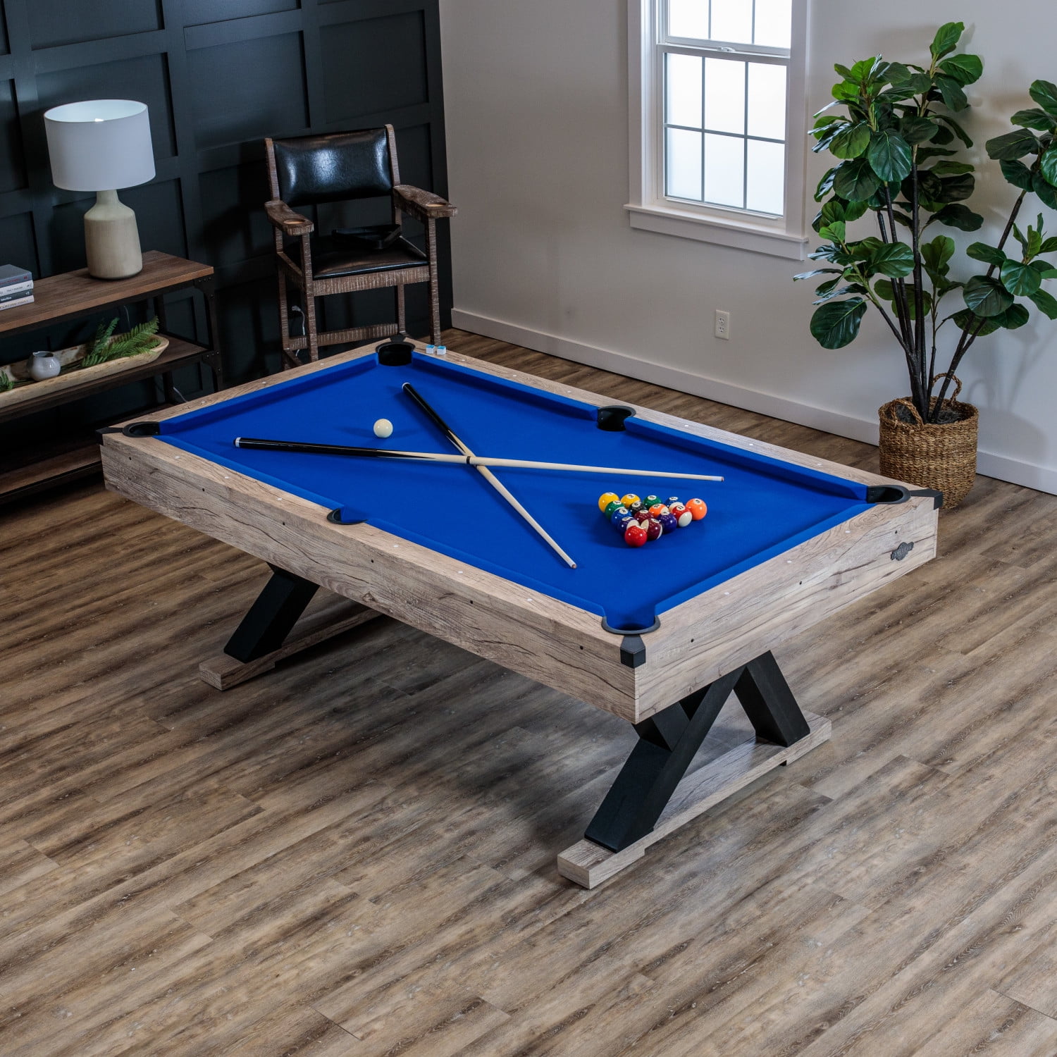 American Legend Kirkwood 84 in Billiard Table with Rustic Blond Finish and Royal Blue Cloth (84 in) kfsxd