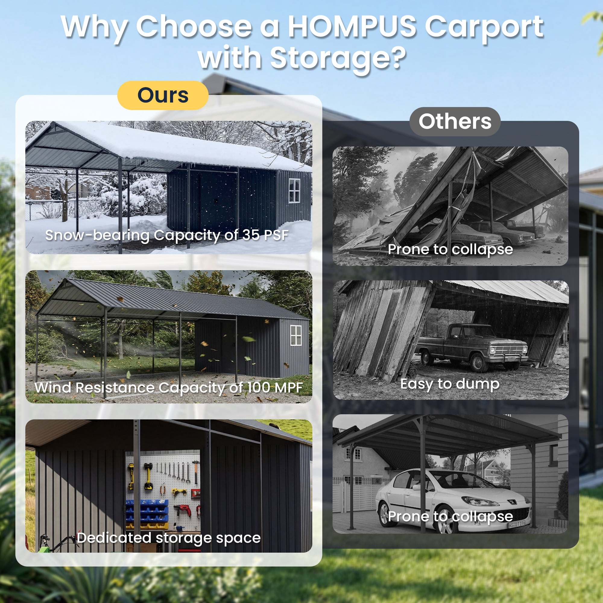 FOROUTIA Heavy-Duty Metal Carport with Integrated Storage Shed, All-Weather Outdoor Garage Shelter for Vehicles and Equipment (Dark Gray, 12 ft x 25 ft) zr1rq