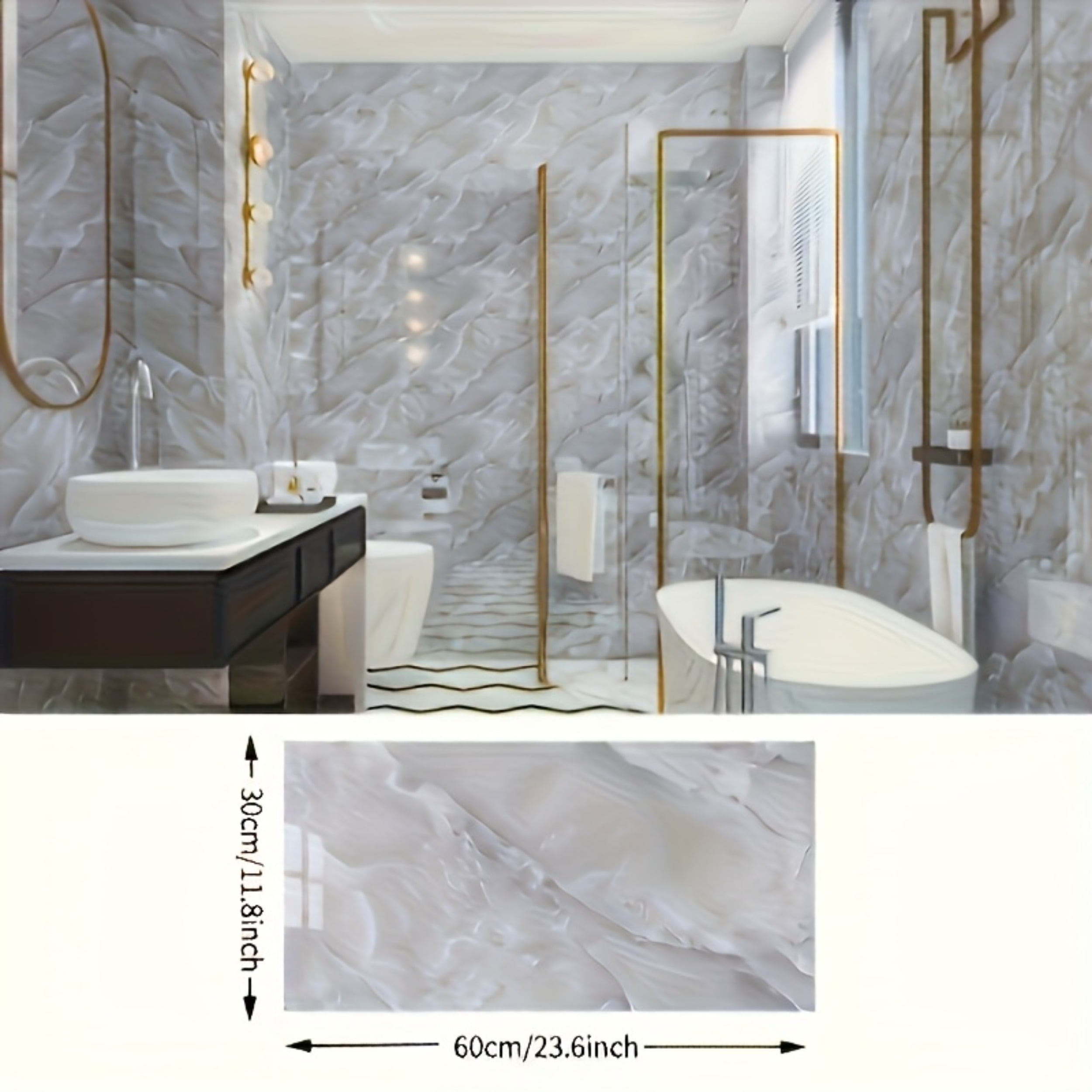 Generic Peel and Stick Wall Panels, Marble Pattern PVC Waterproof Backsplash Tiles for Kitchen and Bathroom (12 in x 12 in, 10 Pack) 60k28
