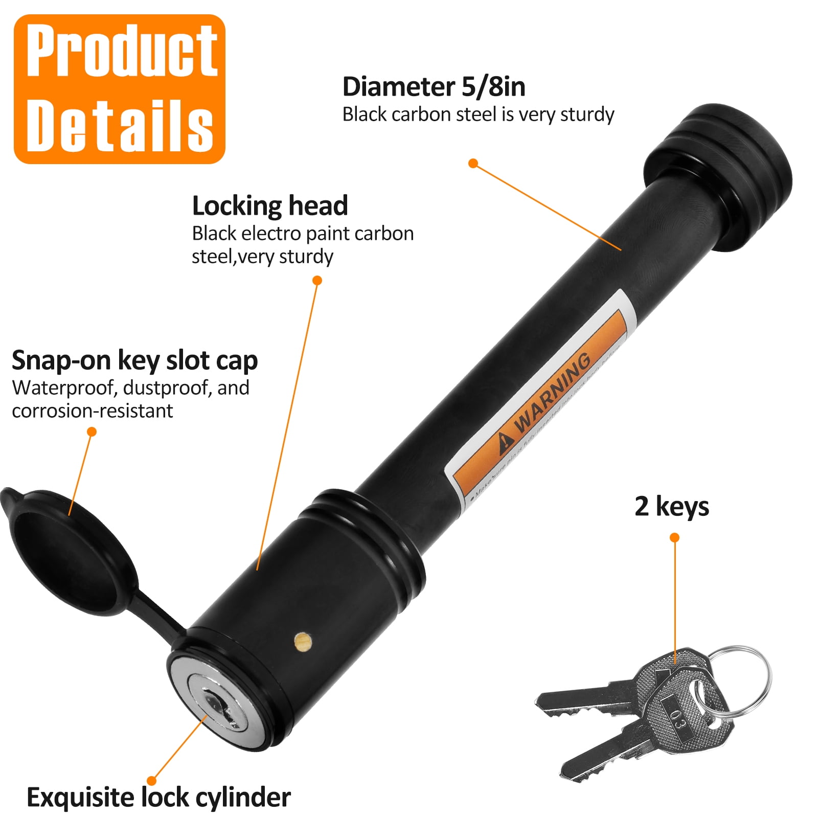 Qenwkxz Trailer Hitch Receiver Lock, Anti-Theft Pin for 2 in Receivers, Heavy-Duty Carbon Steel (Black, 5/8 in) 6h9h3