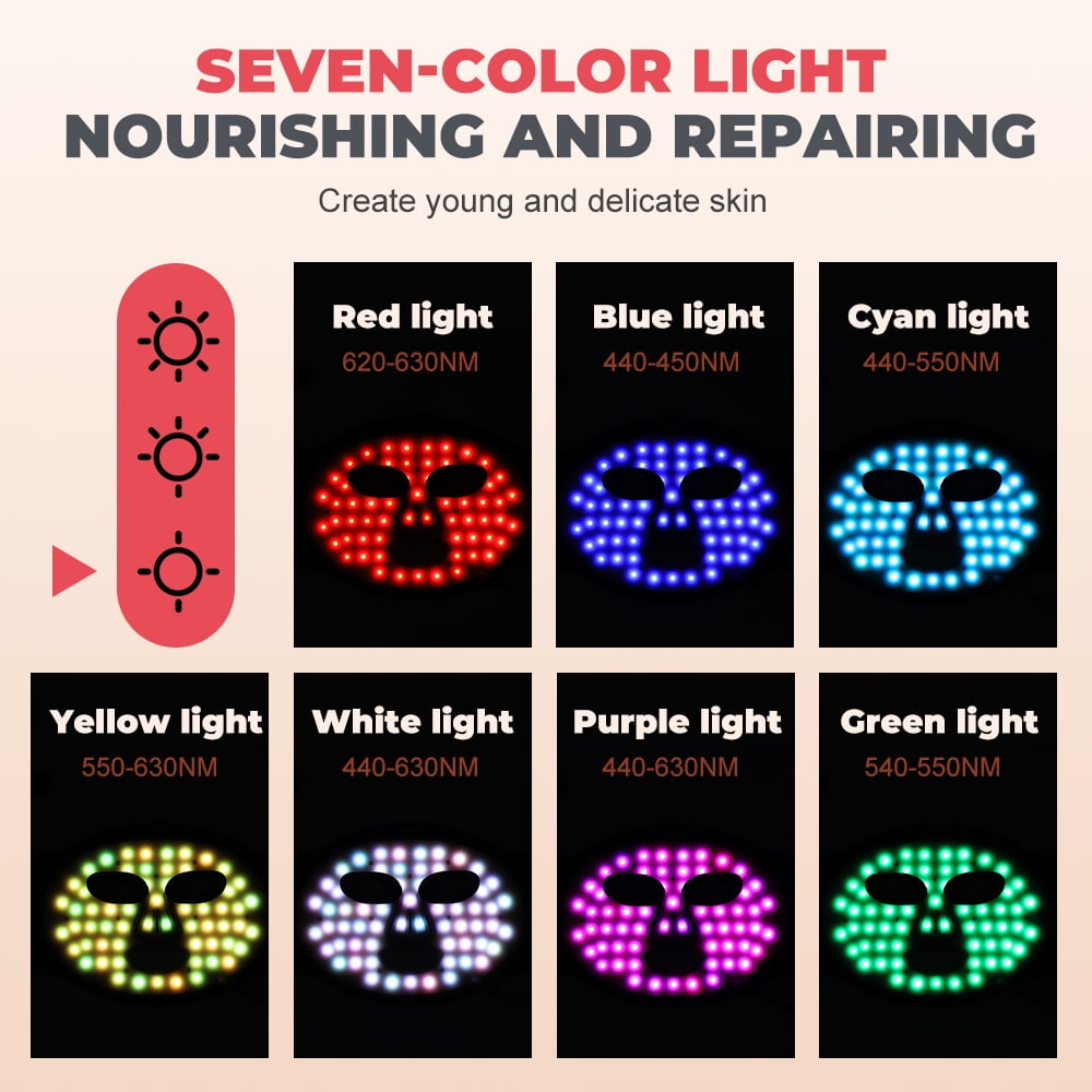 MS.DEAR LED Light Therapy Face Mask, 7-Color Skin Care Device with Remote (Black, 180 LED Beads) funjh