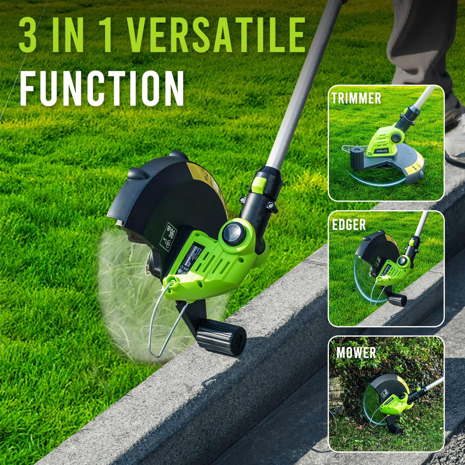Steelite 21V Cordless String Trimmer and Edger, Lightweight Electric Weed Wacker with 2.0Ah Battery and Charger (Green, 12 in) dof3c
