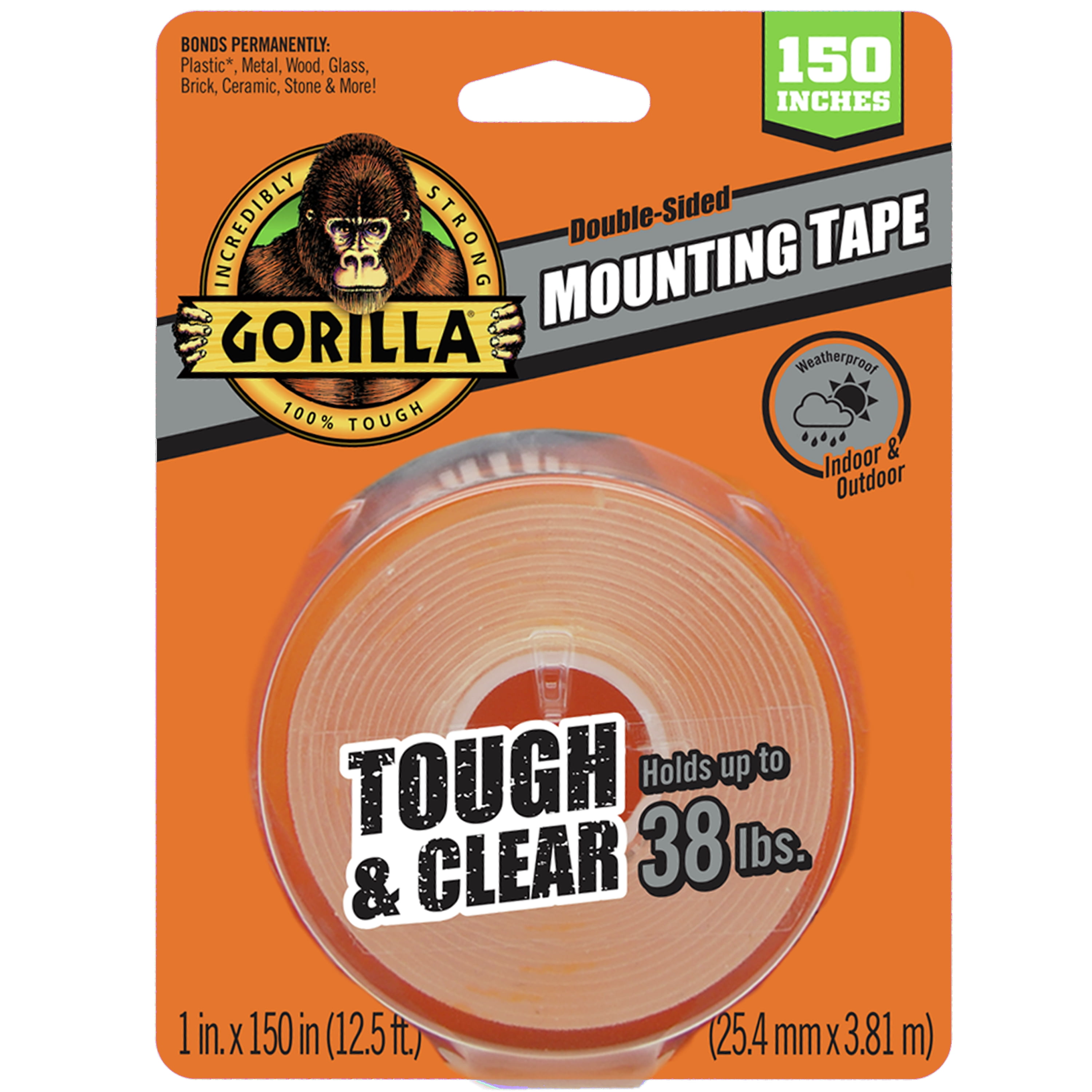 Gorilla Tough & Clear Double Sided Mounting Tape, Heavy-Duty Weatherproof Adhesive (Clear, 1 in x 150 in) saz0n