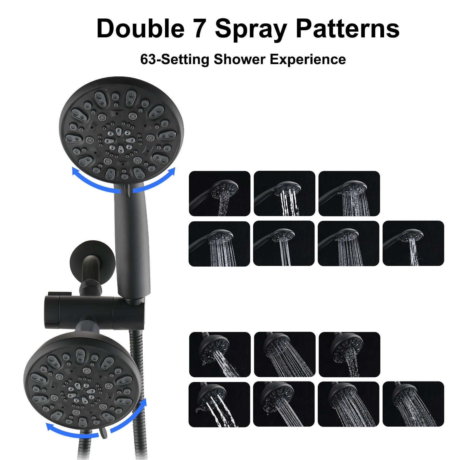 PROOX High Pressure Dual 2-in-1 Rain Shower Head and Handheld Combo Set with Bathtub Spout (Black, 5 in) dp801