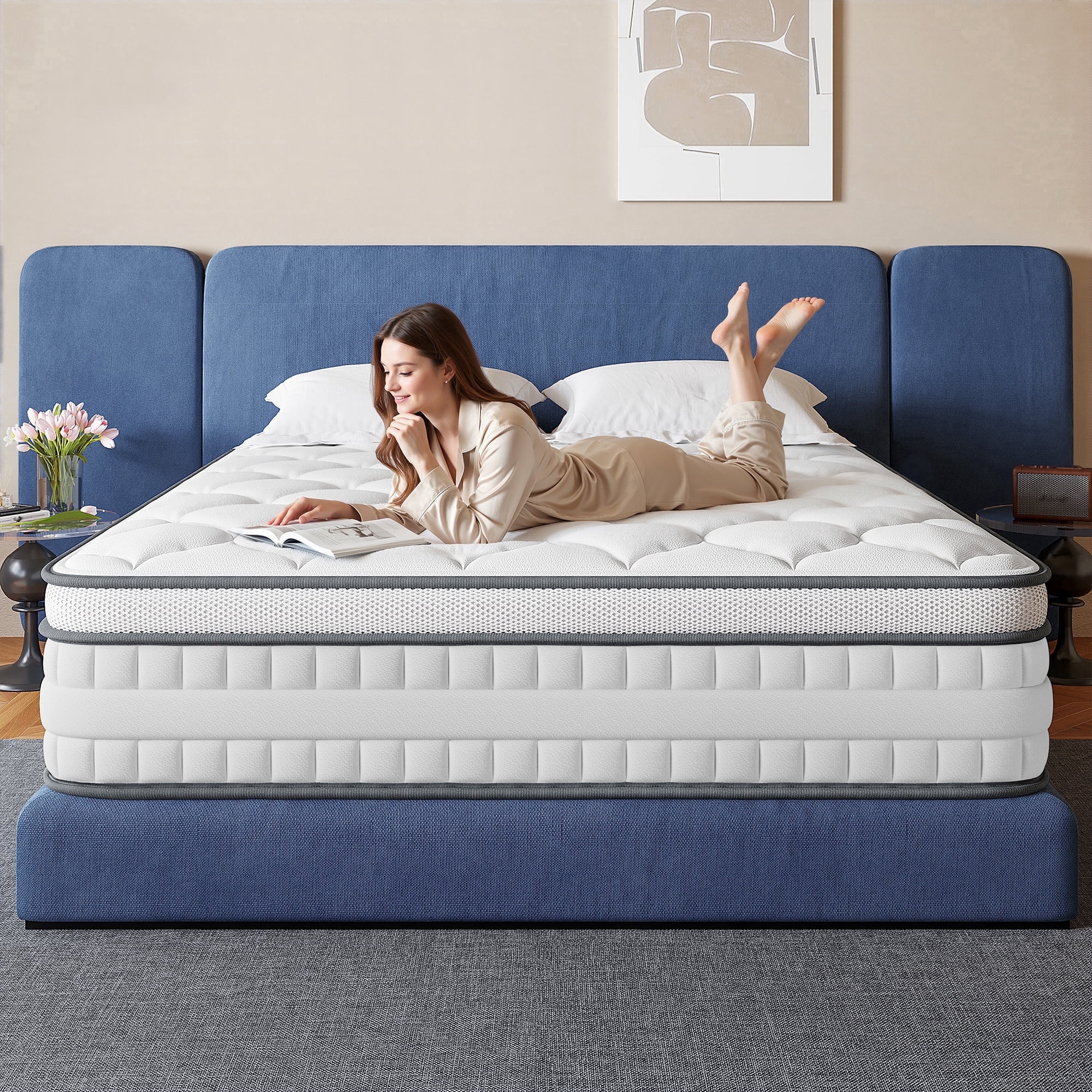 SleepSync Hybrid Memory Foam & Pocket Spring Mattress (White, 12 in Queen) 47ud1